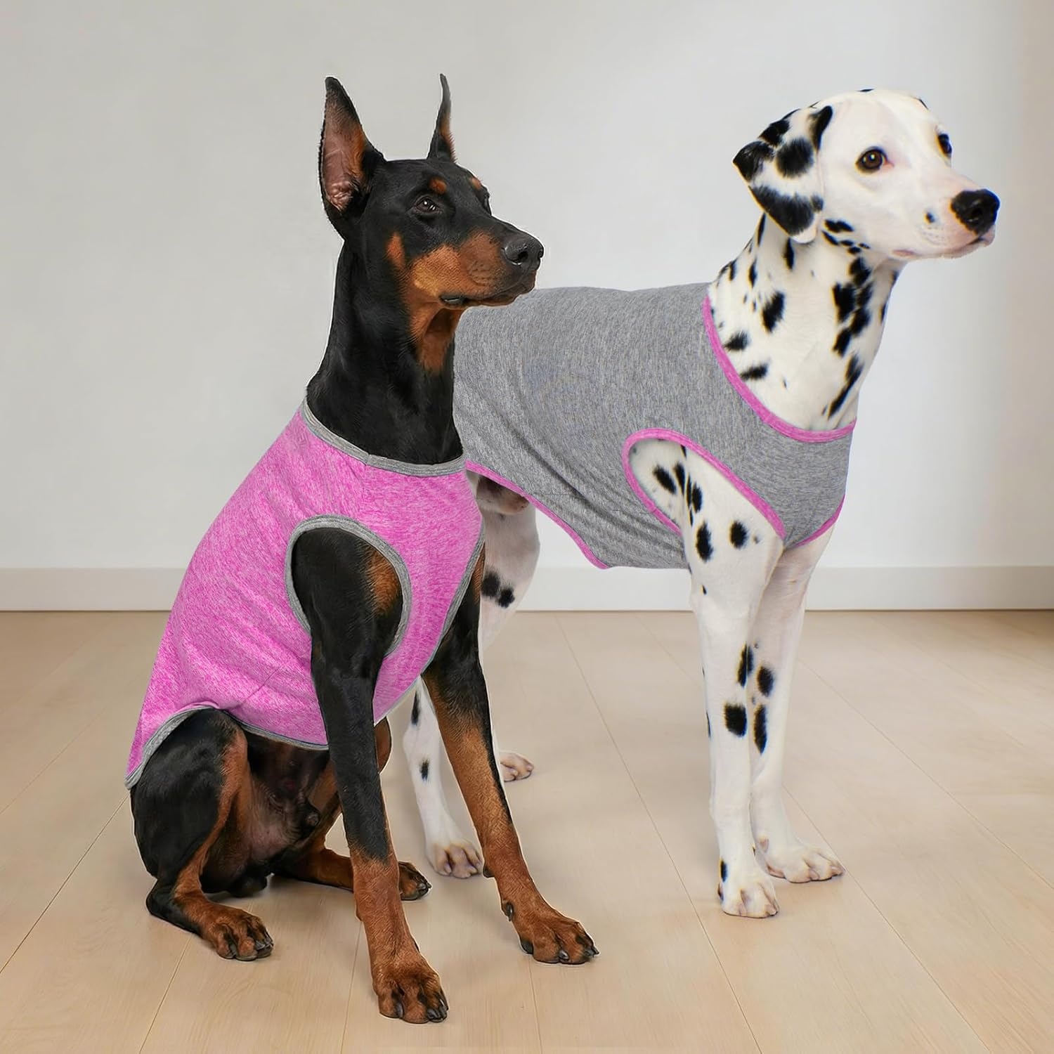 image:imageKYEESE 2 Pack Dog Shirts Quick Dry Soft Stretchy Pet TShirts with Reflective Label Tank Top Sleeveless Vest Sun Protection Dog Clothes for Small Medium Dogs XLarge PurplePink6 2Pack GreyHotpink