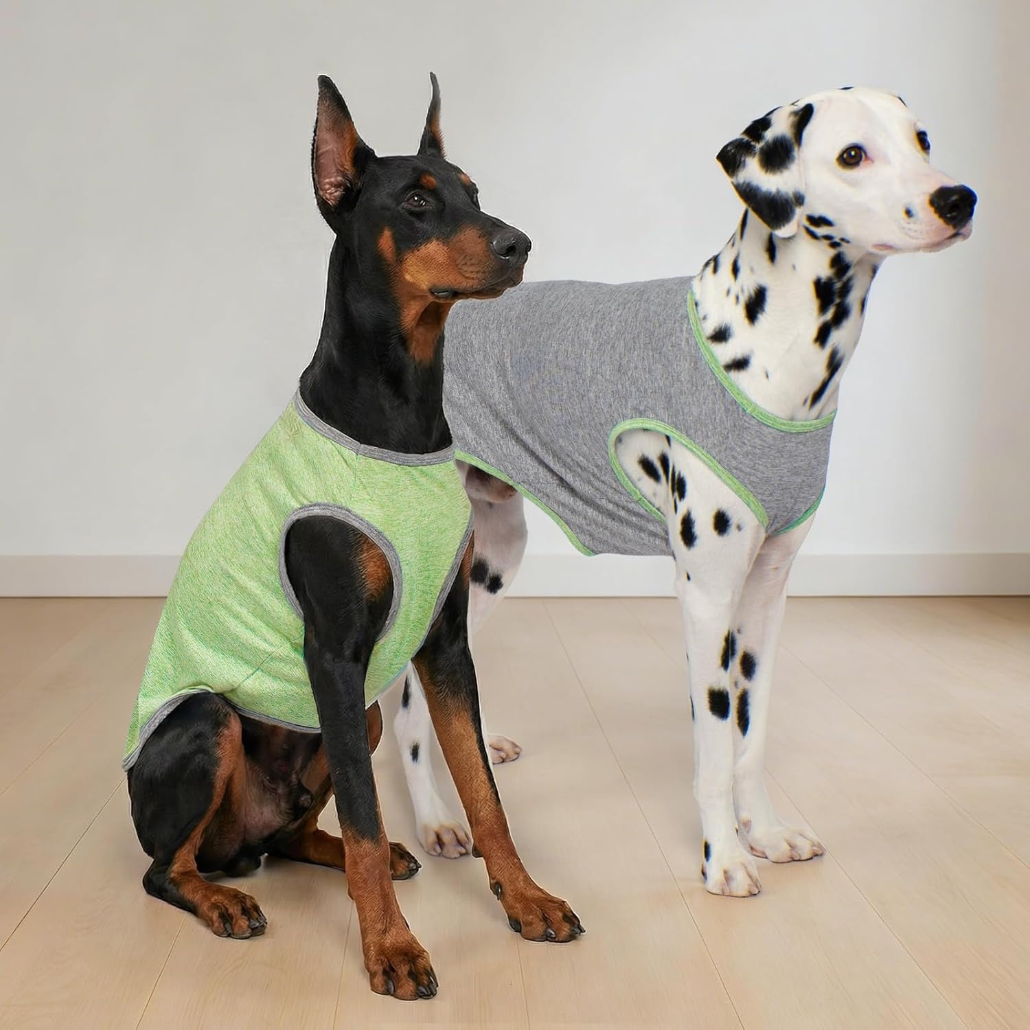 image:imageKYEESE 2 Pack Dog Shirts Quick Dry Soft Stretchy Pet TShirts with Reflective Label Tank Top Sleeveless Vest Sun Protection Dog Clothes for Small Medium Dogs XLarge PurplePink5 2Pack GreenGrey