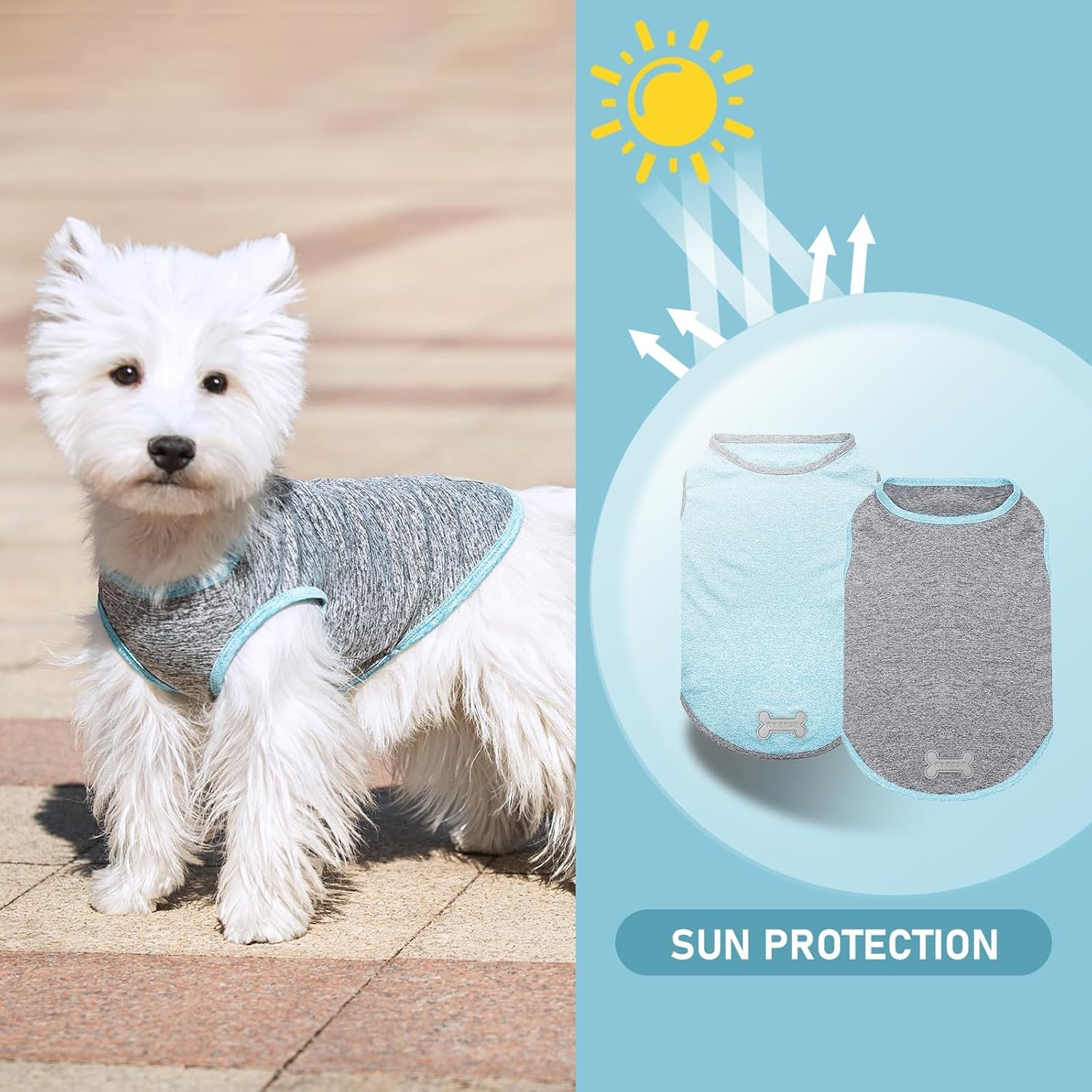 image:imageKYEESE 2 Pack Dog Shirts Quick Dry Soft Stretchy Pet TShirts with Reflective Label Tank Top Sleeveless Vest Sun Protection Dog Clothes for Small Medium Dogs XLarge PurplePink7 2Pack GreySky Blue