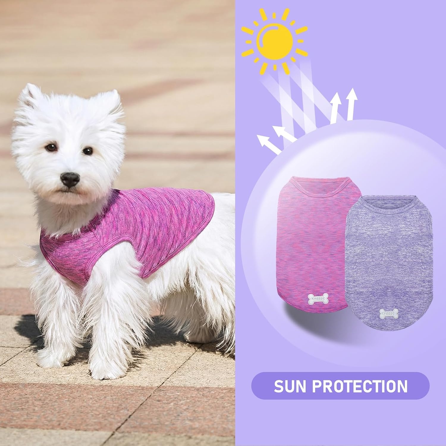 image:imageKYEESE 2 Pack Dog Shirts Quick Dry Soft Stretchy Pet TShirts with Reflective Label Tank Top Sleeveless Vest Sun Protection Dog Clothes for Small Medium Dogs XLarge PurplePink2 2Pack PurplePink