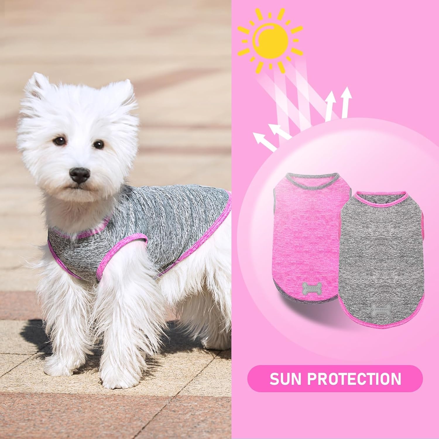 image:imageKYEESE 2 Pack Dog Shirts Quick Dry Soft Stretchy Pet TShirts with Reflective Label Tank Top Sleeveless Vest Sun Protection Dog Clothes for Small Medium Dogs XLarge PurplePink6 2Pack GreyHotpink