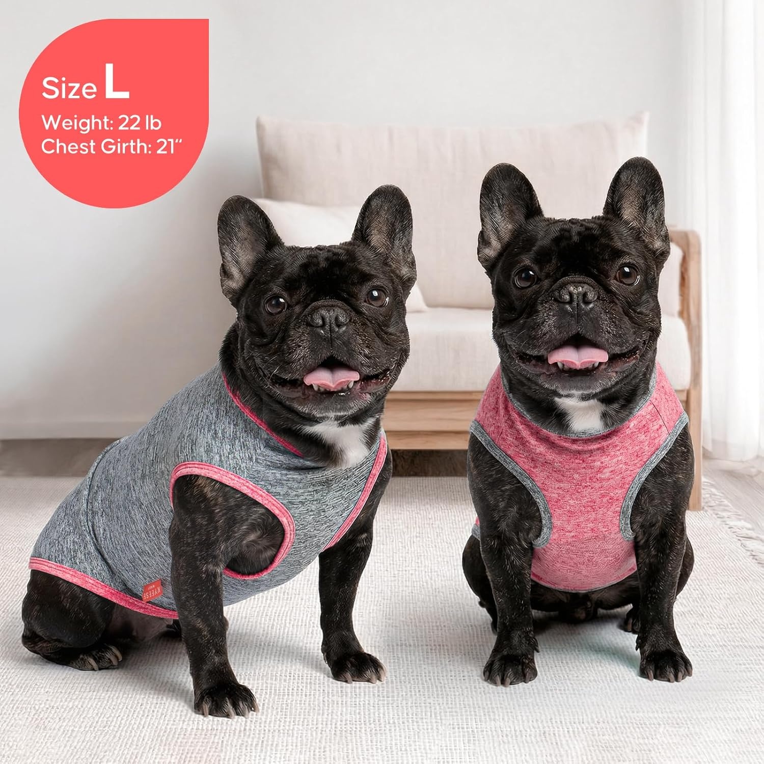 image:imageKYEESE 2 Pack Dog Shirts Quick Dry Soft Stretchy Pet TShirts with Reflective Label Tank Top Sleeveless Vest Sun Protection Dog Clothes for Small Medium Dogs XLarge PurplePink9 2Pack Coral RedGrey