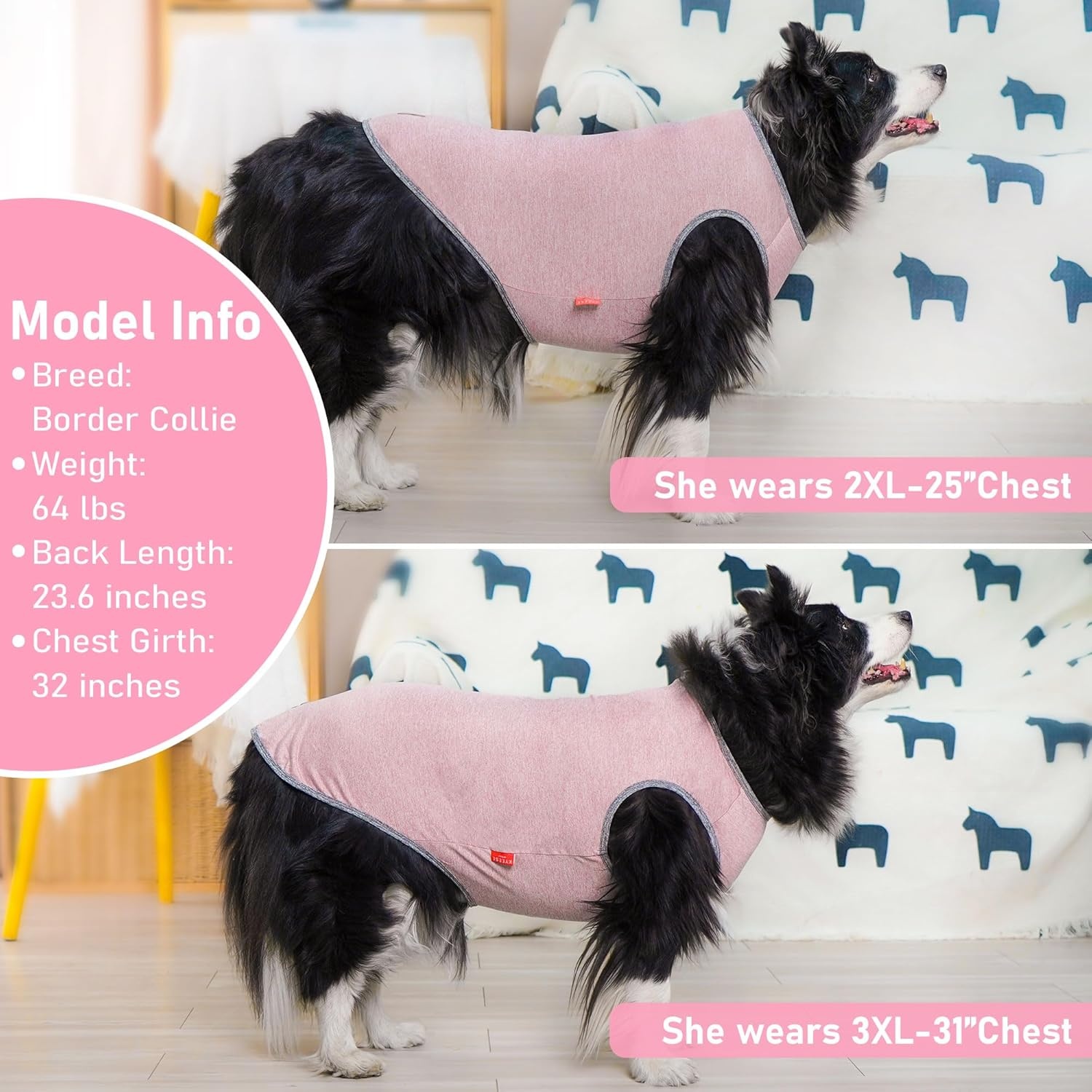 image:imageKYEESE 2 Pack Dog Shirts Quick Dry Soft Stretchy Pet TShirts with Reflective Label Tank Top Sleeveless Vest Sun Protection Dog Clothes for Small Medium Dogs XLarge PurplePink4 2Pack PinkGrey
