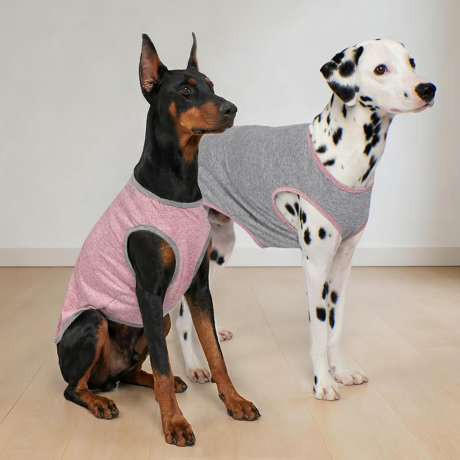 image:imageKYEESE 2 Pack Dog Shirts Quick Dry Soft Stretchy Pet TShirts with Reflective Label Tank Top Sleeveless Vest Sun Protection Dog Clothes for Small Medium Dogs XLarge PurplePink4 2Pack PinkGrey