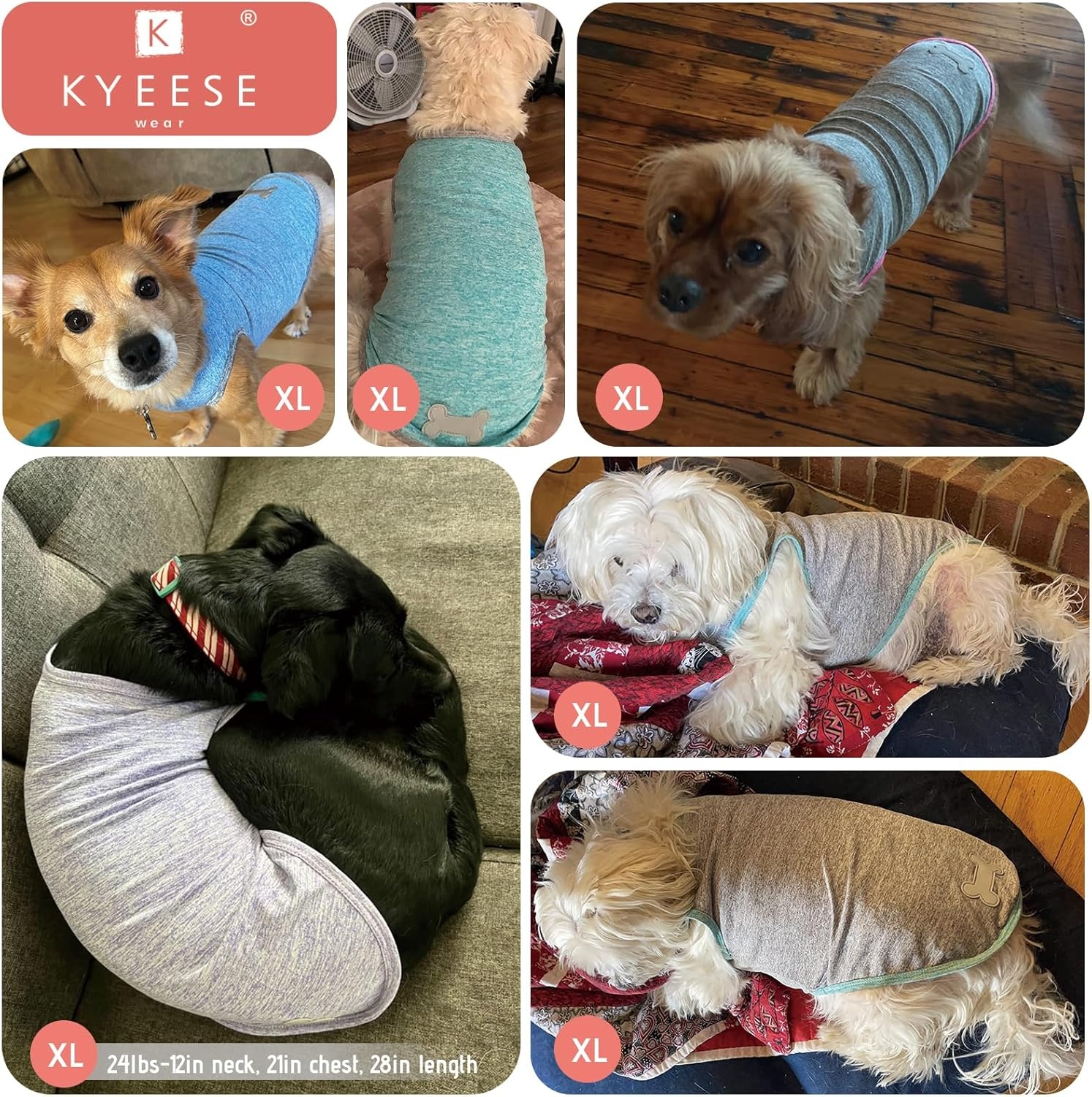 image:imageKYEESE 2 Pack Dog Shirts Quick Dry Soft Stretchy Pet TShirts with Reflective Label Tank Top Sleeveless Vest Sun Protection Dog Clothes for Small Medium Dogs XLarge PurplePink9 2Pack Coral RedGrey