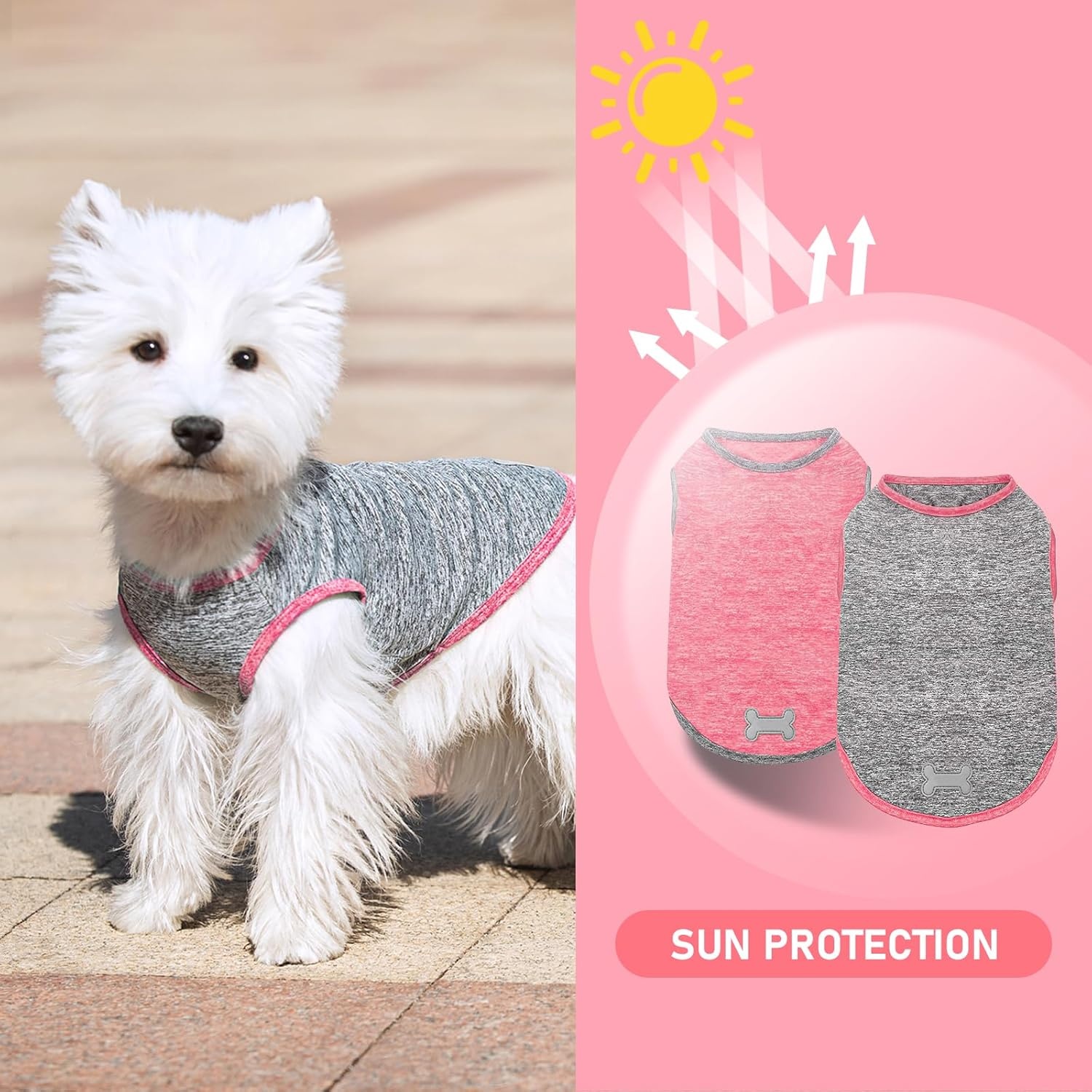 image:imageKYEESE 2 Pack Dog Shirts Quick Dry Soft Stretchy Pet TShirts with Reflective Label Tank Top Sleeveless Vest Sun Protection Dog Clothes for Small Medium Dogs XLarge PurplePink9 2Pack Coral RedGrey