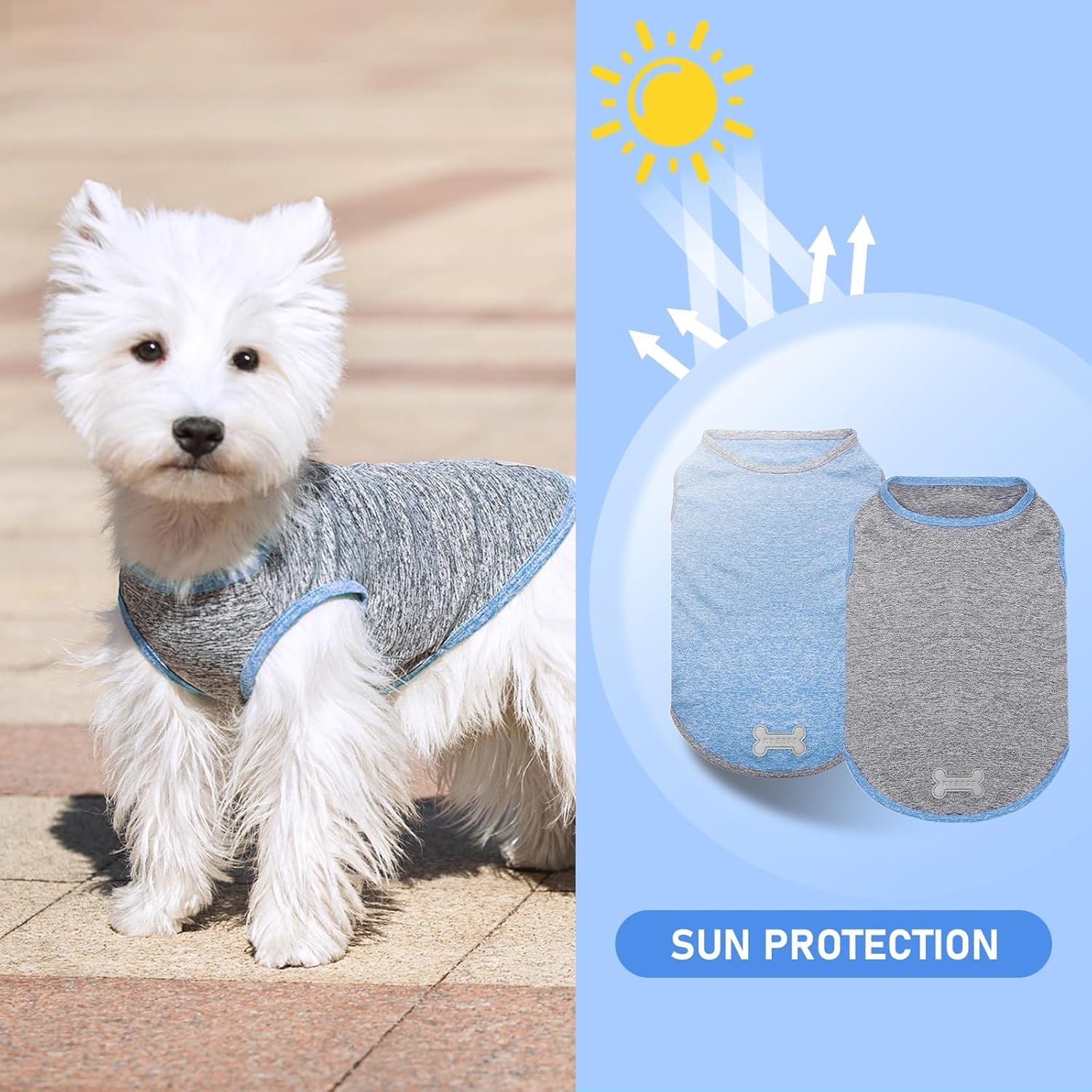 image:imageKYEESE 2 Pack Dog Shirts Quick Dry Soft Stretchy Pet TShirts with Reflective Label Tank Top Sleeveless Vest Sun Protection Dog Clothes for Small Medium Dogs XLarge PurplePink3 2Pack Light BlueGrey
