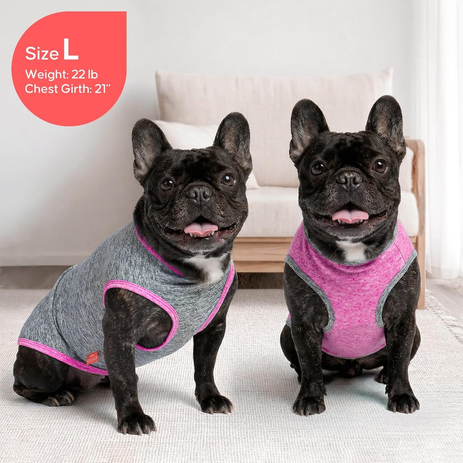 image:imageKYEESE 2 Pack Dog Shirts Quick Dry Soft Stretchy Pet TShirts with Reflective Label Tank Top Sleeveless Vest Sun Protection Dog Clothes for Small Medium Dogs XLarge PurplePink6 2Pack GreyHotpink