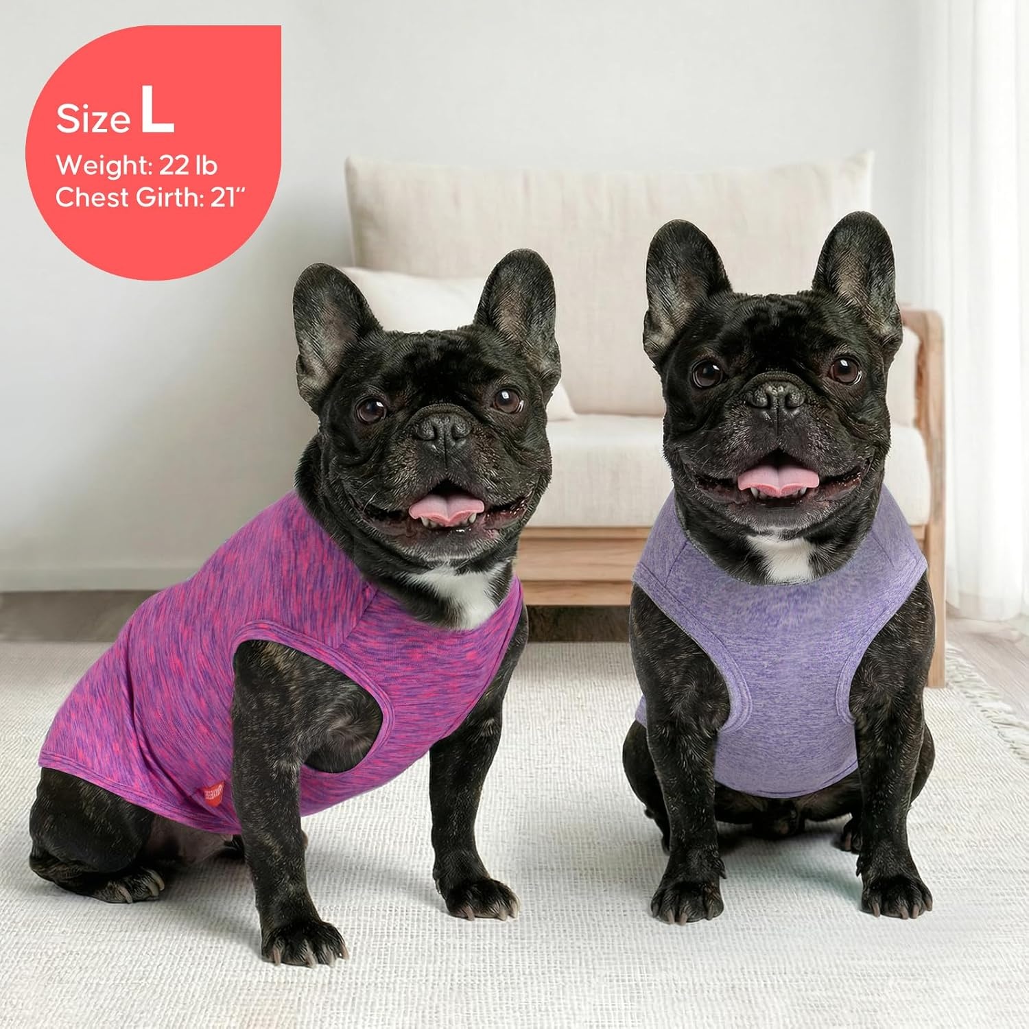 image:imageKYEESE 2 Pack Dog Shirts Quick Dry Soft Stretchy Pet TShirts with Reflective Label Tank Top Sleeveless Vest Sun Protection Dog Clothes for Small Medium Dogs XLarge PurplePink2 2Pack PurplePink