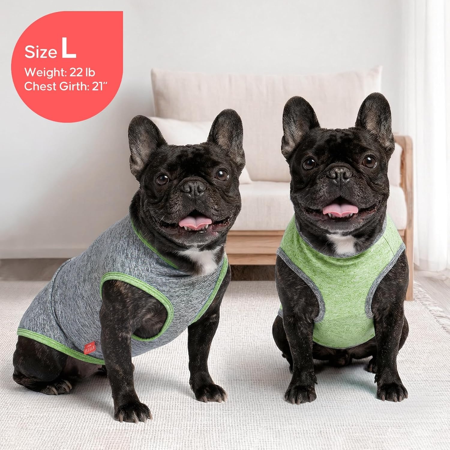 image:imageKYEESE 2 Pack Dog Shirts Quick Dry Soft Stretchy Pet TShirts with Reflective Label Tank Top Sleeveless Vest Sun Protection Dog Clothes for Small Medium Dogs XLarge PurplePink5 2Pack GreenGrey