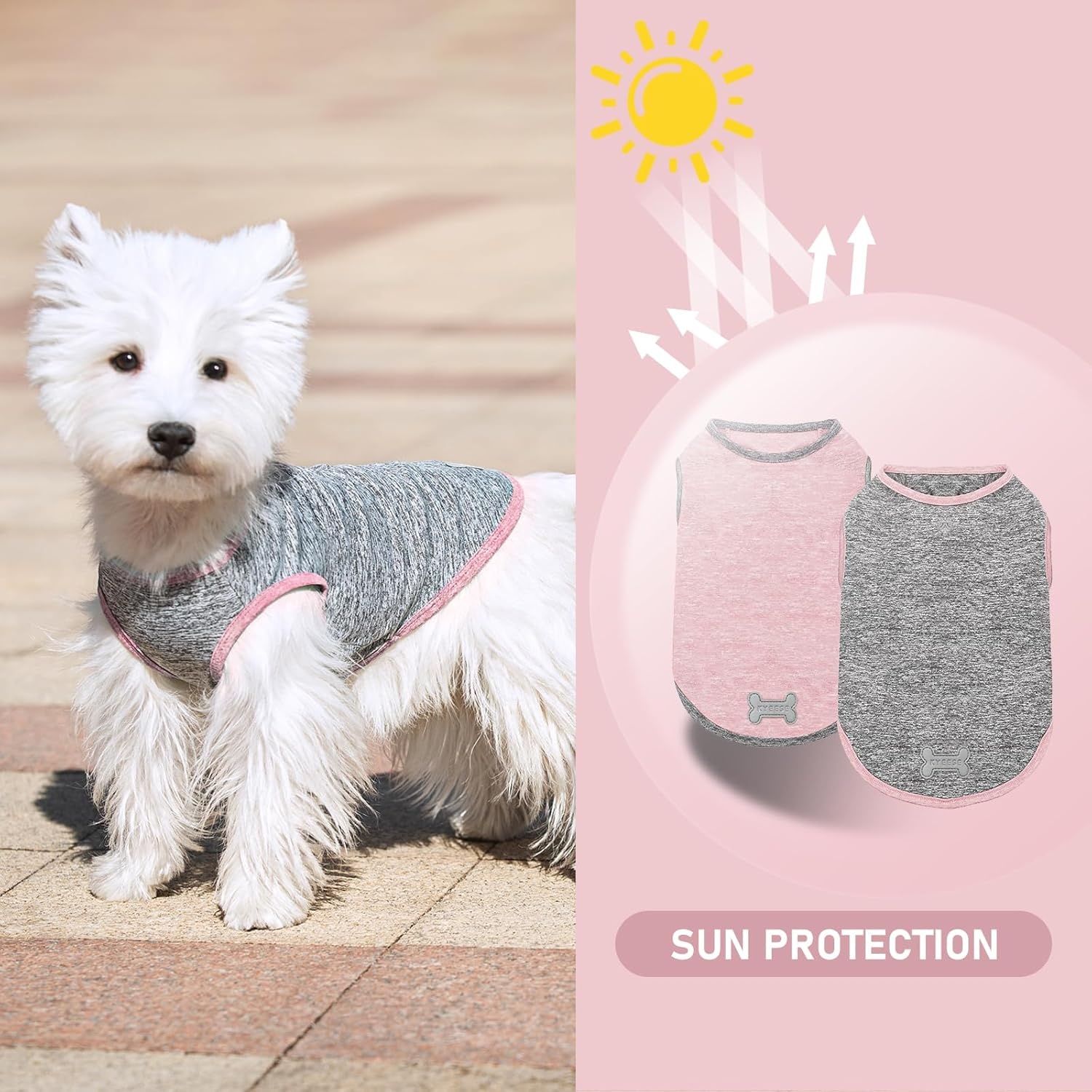 image:imageKYEESE 2 Pack Dog Shirts Quick Dry Soft Stretchy Pet TShirts with Reflective Label Tank Top Sleeveless Vest Sun Protection Dog Clothes for Small Medium Dogs XLarge PurplePink4 2Pack PinkGrey