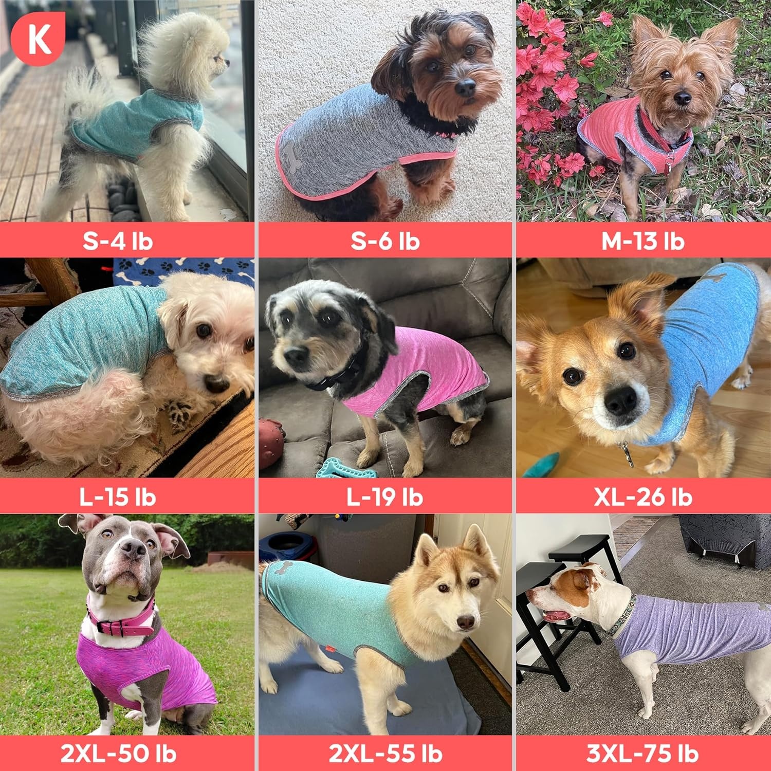 image:imageKYEESE 2 Pack Dog Shirts Quick Dry Soft Stretchy Pet TShirts with Reflective Label Tank Top Sleeveless Vest Sun Protection Dog Clothes for Small Medium Dogs XLarge PurplePink5 2Pack GreenGrey