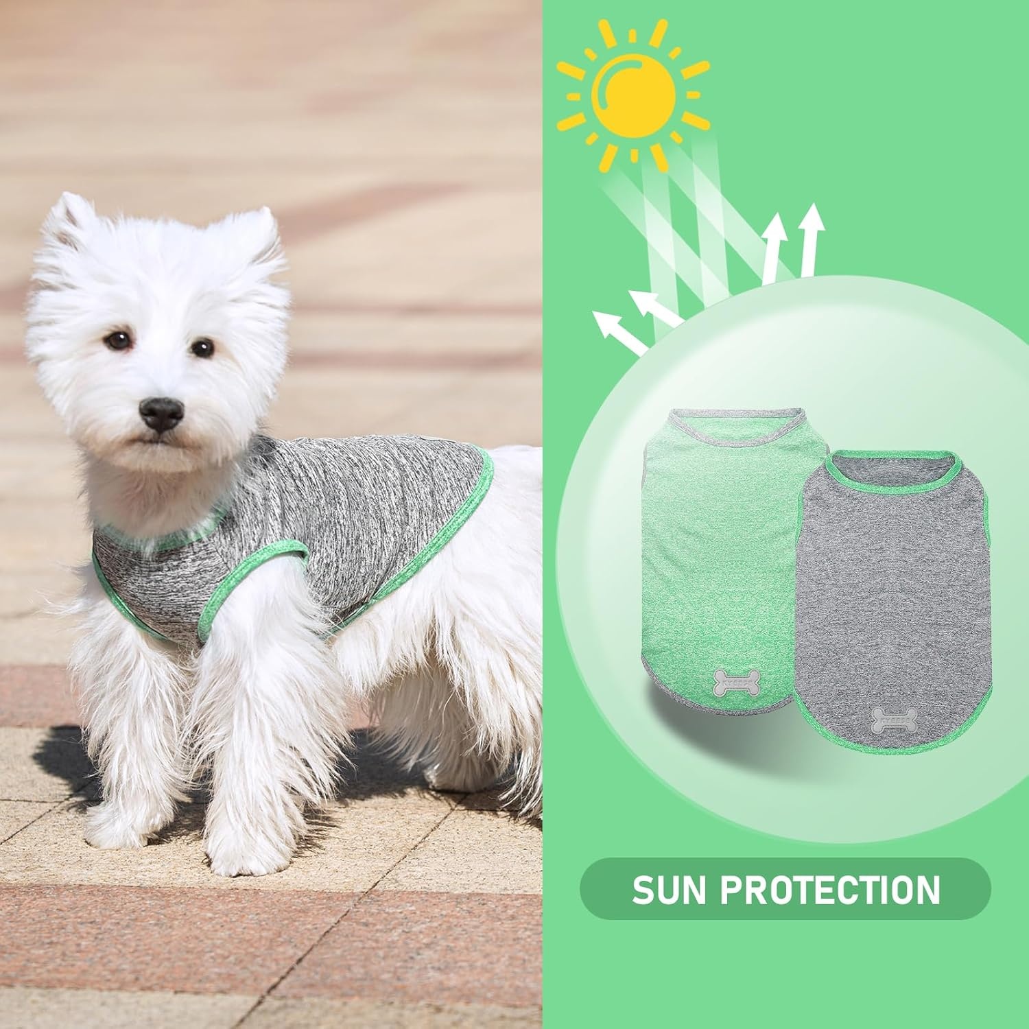 image:imageKYEESE 2 Pack Dog Shirts Quick Dry Soft Stretchy Pet TShirts with Reflective Label Tank Top Sleeveless Vest Sun Protection Dog Clothes for Small Medium Dogs XLarge PurplePink8 2Pack GreyDark Green