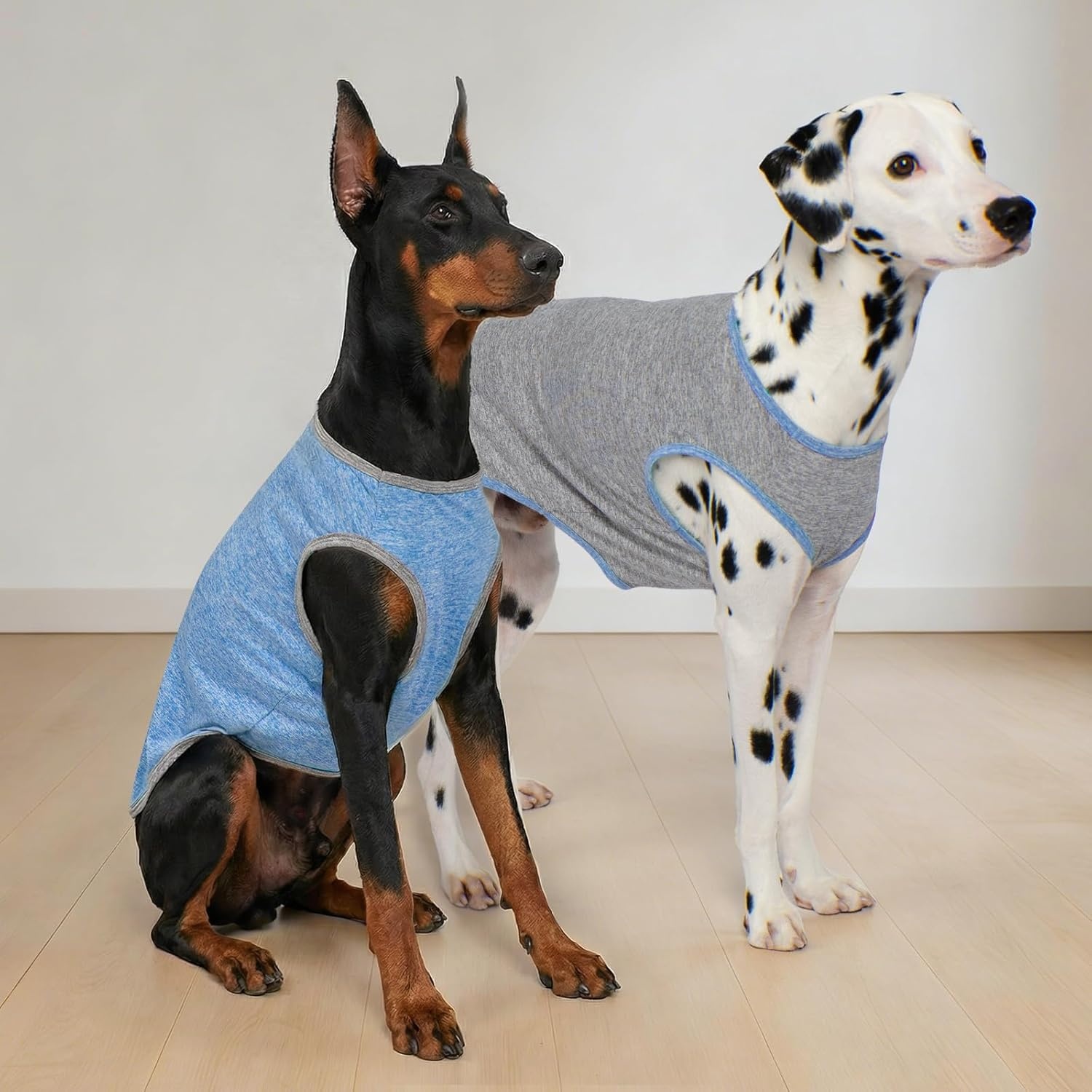 image:imageKYEESE 2 Pack Dog Shirts Quick Dry Soft Stretchy Pet TShirts with Reflective Label Tank Top Sleeveless Vest Sun Protection Dog Clothes for Small Medium Dogs XLarge PurplePink3 2Pack Light BlueGrey