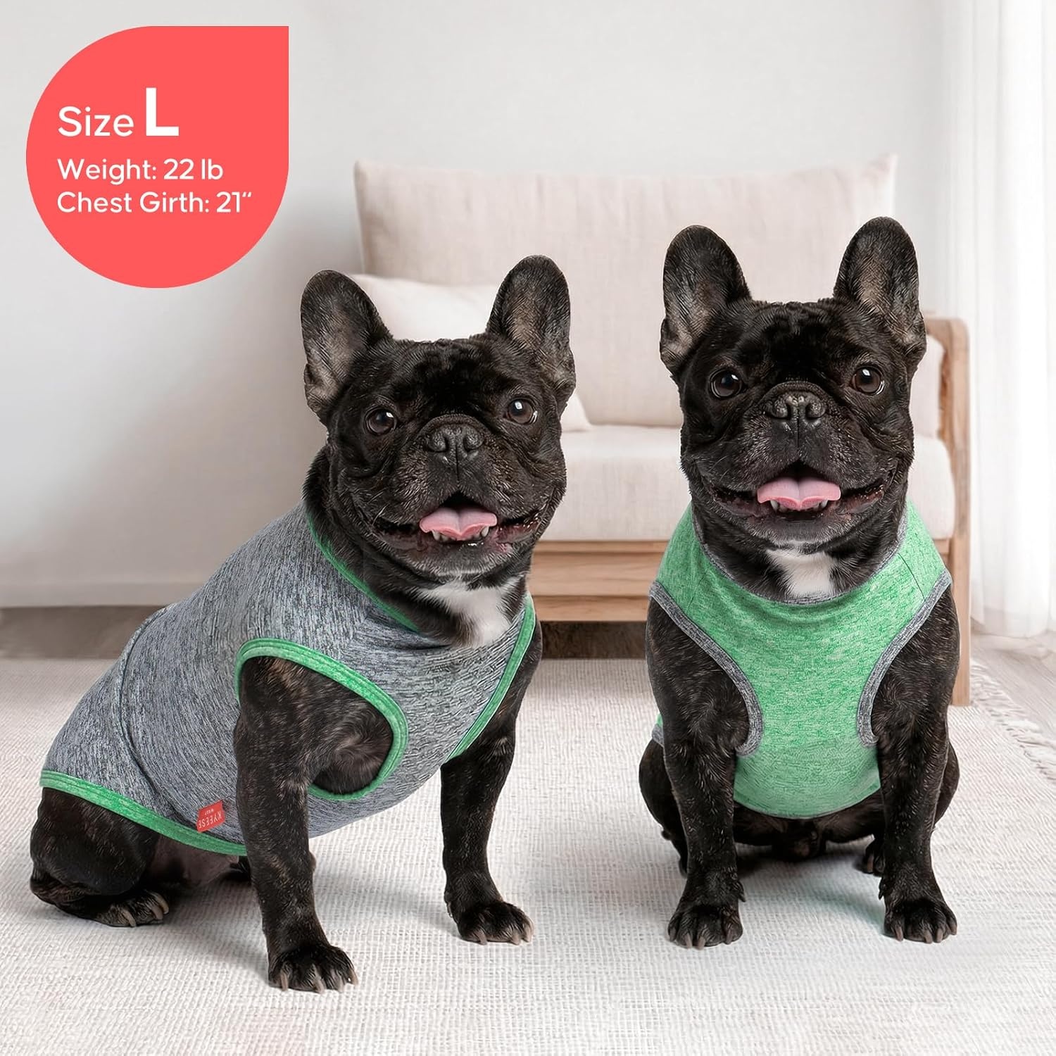 image:imageKYEESE 2 Pack Dog Shirts Quick Dry Soft Stretchy Pet TShirts with Reflective Label Tank Top Sleeveless Vest Sun Protection Dog Clothes for Small Medium Dogs XLarge PurplePink8 2Pack GreyDark Green