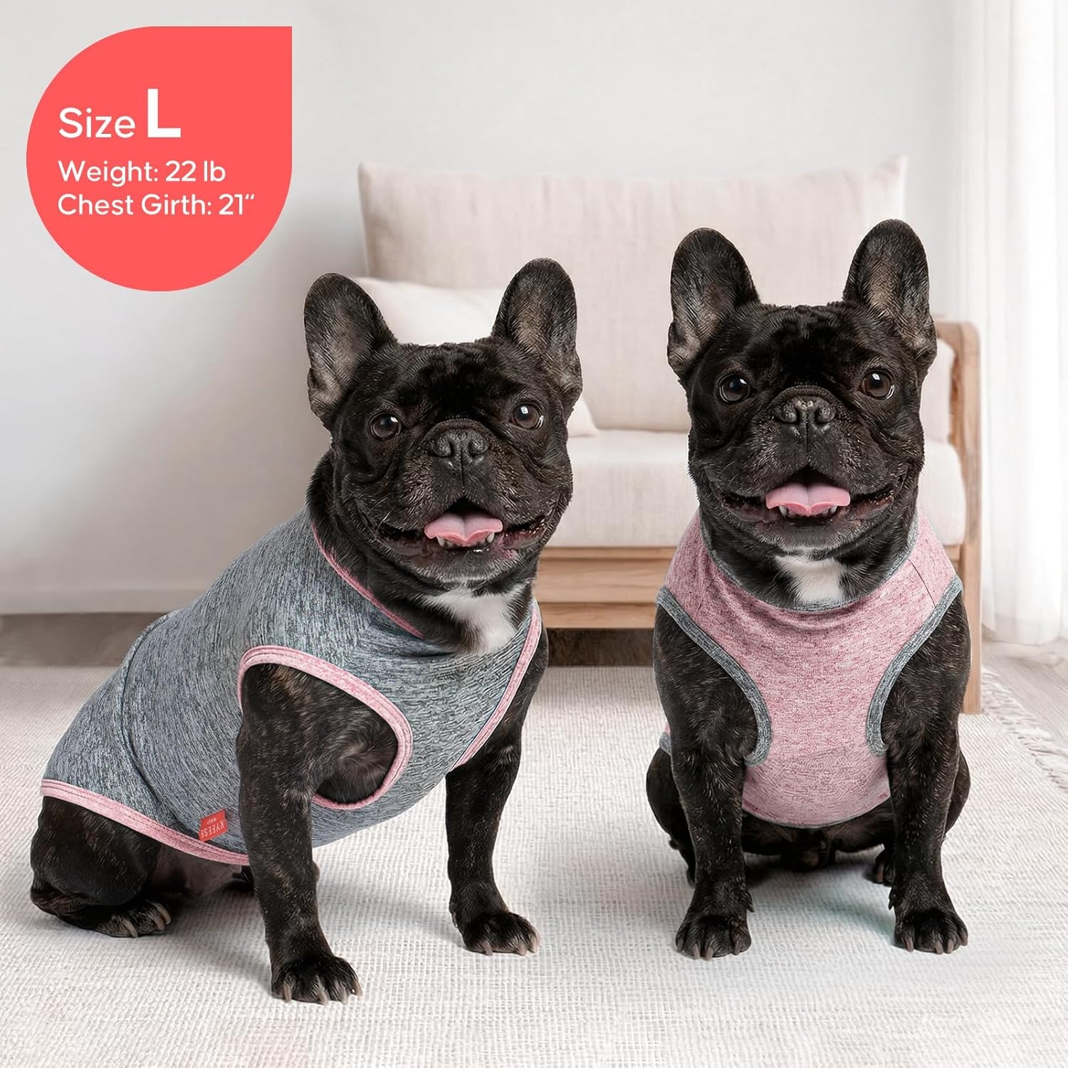 image:imageKYEESE 2 Pack Dog Shirts Quick Dry Soft Stretchy Pet TShirts with Reflective Label Tank Top Sleeveless Vest Sun Protection Dog Clothes for Small Medium Dogs XLarge PurplePink4 2Pack PinkGrey