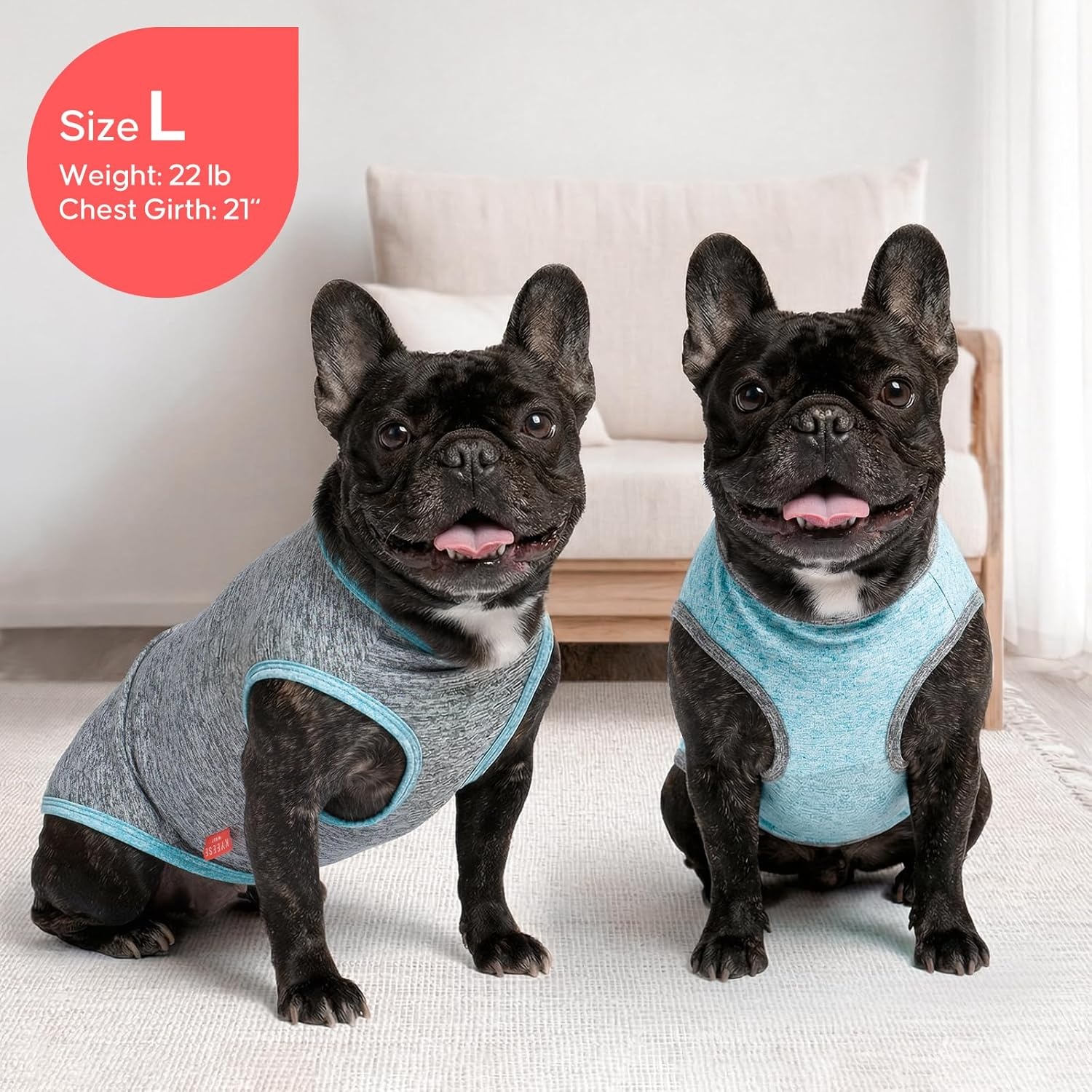 image:imageKYEESE 2 Pack Dog Shirts Quick Dry Soft Stretchy Pet TShirts with Reflective Label Tank Top Sleeveless Vest Sun Protection Dog Clothes for Small Medium Dogs XLarge PurplePink7 2Pack GreySky Blue
