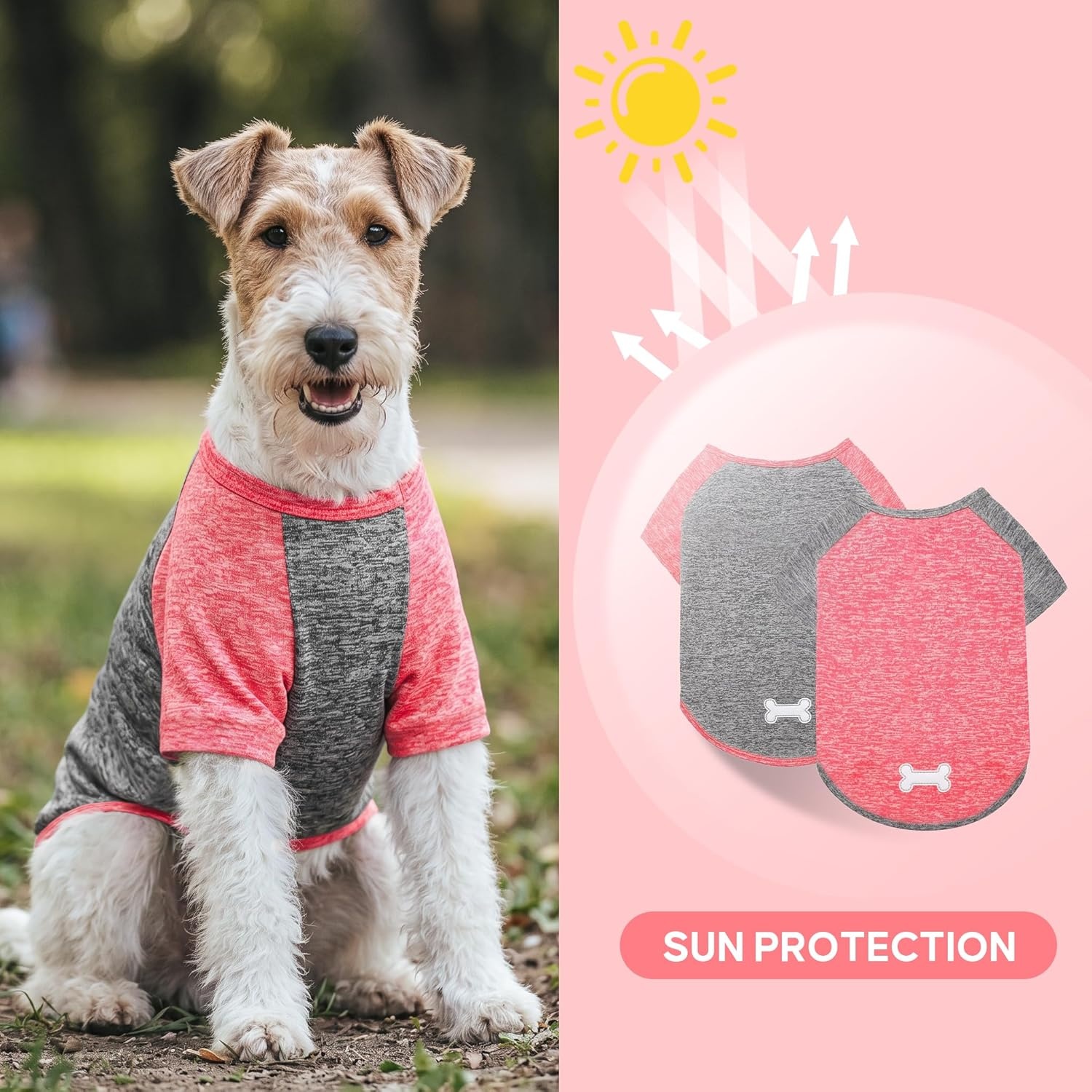 image:imageKYEESE 2 Pack Dog Shirts with Sleeves Lightweight Sun Protection Quick Dry TShirts for Medium Dogs with Sensitive Skin Soft Breathable Summer Clothes Reflective for Night Walks Blue amp Grey XL5 2PackCoral RedGrey