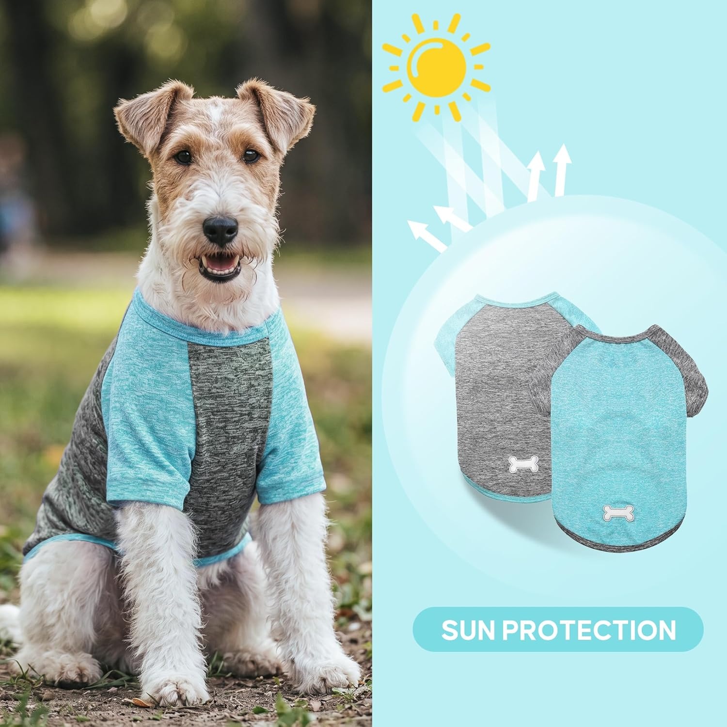 image:imageKYEESE 2 Pack Dog Shirts with Sleeves Lightweight Sun Protection Quick Dry TShirts for Medium Dogs with Sensitive Skin Soft Breathable Summer Clothes Reflective for Night Walks Blue amp Grey XL2 2PackGreyLake Blue