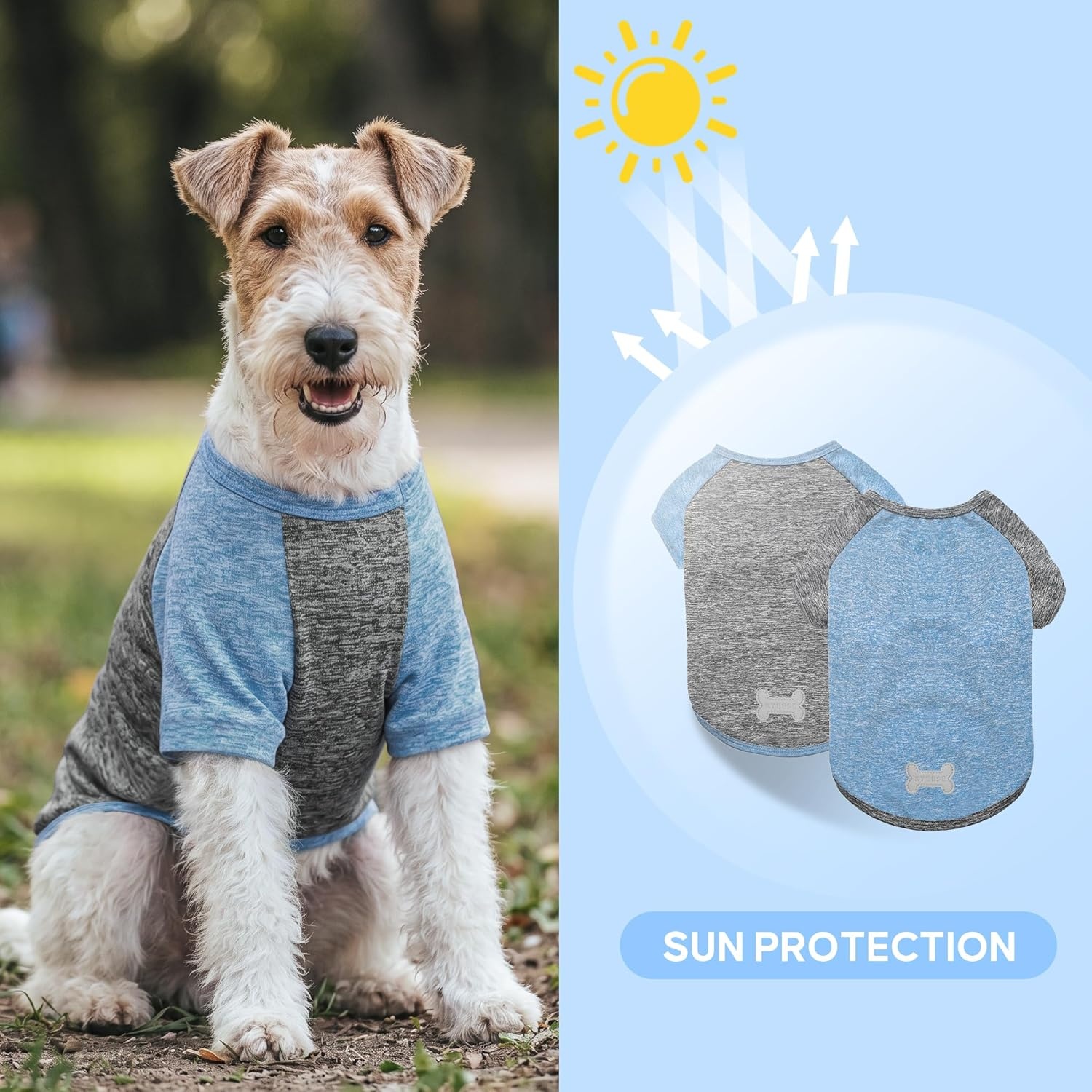 image:imageKYEESE 2 Pack Dog Shirts with Sleeves Lightweight Sun Protection Quick Dry TShirts for Medium Dogs with Sensitive Skin Soft Breathable Summer Clothes Reflective for Night Walks Blue amp Grey XL1 2PackBlueGrey