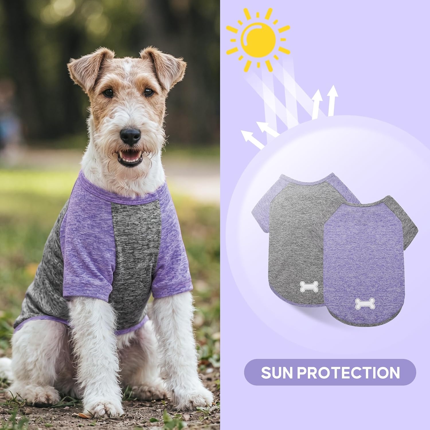 image:imageKYEESE 2 Pack Dog Shirts with Sleeves Lightweight Sun Protection Quick Dry TShirts for Medium Dogs with Sensitive Skin Soft Breathable Summer Clothes Reflective for Night Walks Blue amp Grey XL4 2PackPurpleGrey