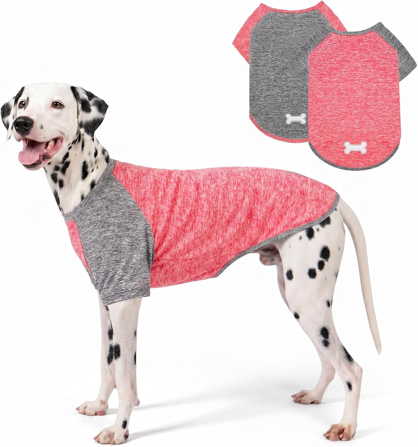 image:imageKYEESE 2 Pack Dog Shirts with Sleeves Lightweight Sun Protection Quick Dry TShirts for Medium Dogs with Sensitive Skin Soft Breathable Summer Clothes Reflective for Night Walks Blue amp Grey XL5 2PackCoral RedGrey