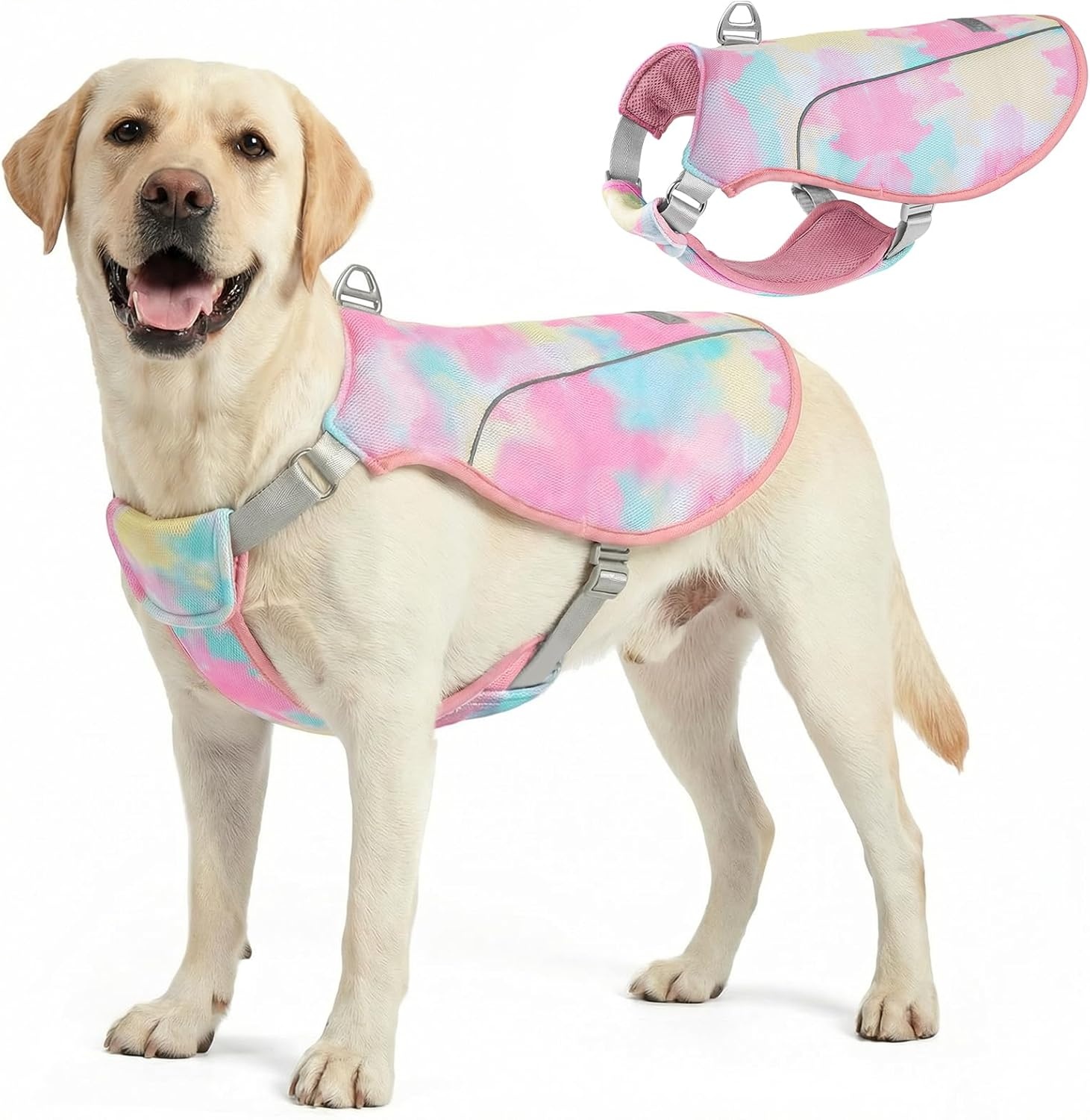 image:imageKYEESE Dog Cooling Vest Breathable Mesh Dog Cooling Shirt for Small Medium Dogs with DRing Sun Protection Reflective Dogs Cooler Jacket with Adjustable Buckle for Summer Hiking Walking Blue LPink