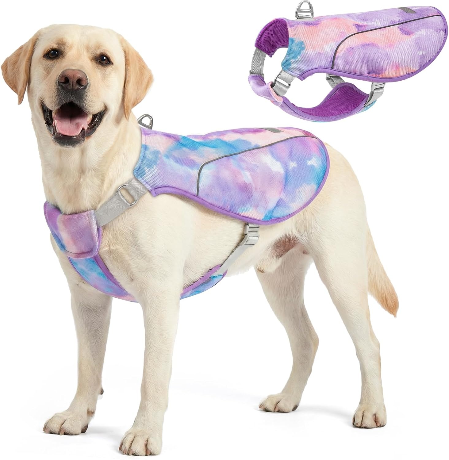 image:imageKYEESE Dog Cooling Vest Breathable Mesh Dog Cooling Shirt for Small Medium Dogs with DRing Sun Protection Reflective Dogs Cooler Jacket with Adjustable Buckle for Summer Hiking Walking Blue LPurple