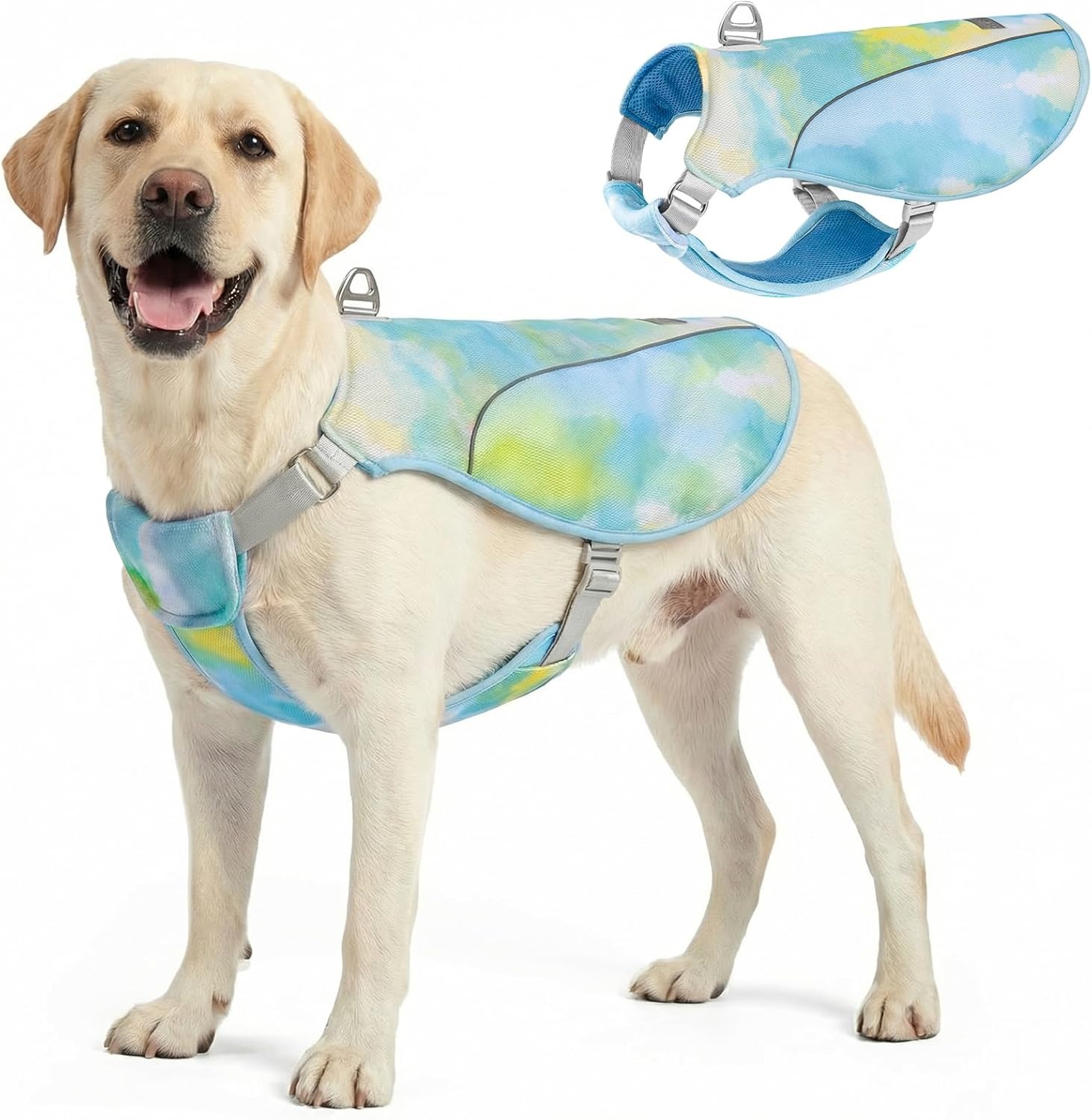 image:imageKYEESE Dog Cooling Vest Breathable Mesh Dog Cooling Shirt for Small Medium Dogs with DRing Sun Protection Reflective Dogs Cooler Jacket with Adjustable Buckle for Summer Hiking Walking Blue LBlue