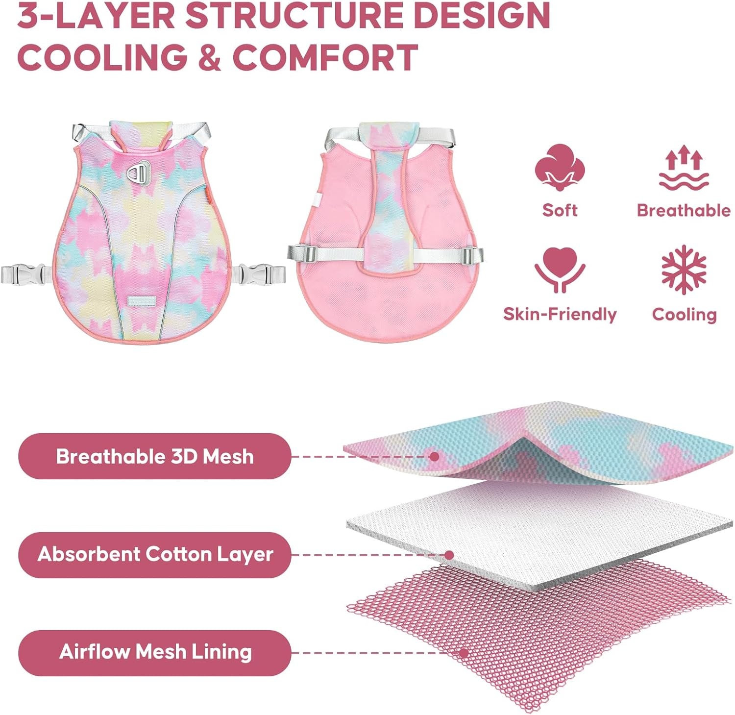 image:imageKYEESE Dog Cooling Vest Breathable Mesh Dog Cooling Shirt for Small Medium Dogs with DRing Sun Protection Reflective Dogs Cooler Jacket with Adjustable Buckle for Summer Hiking Walking Blue LPink
