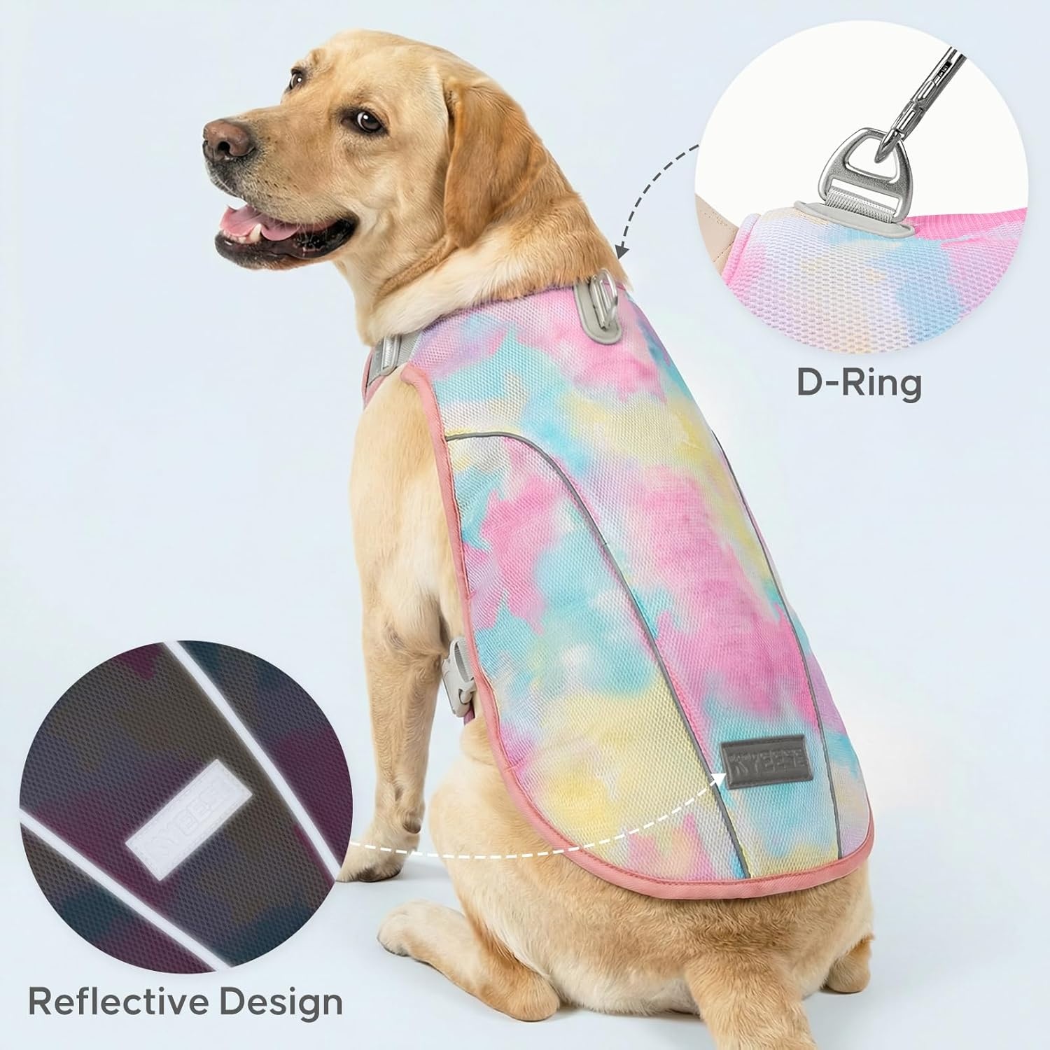 image:imageKYEESE Dog Cooling Vest Breathable Mesh Dog Cooling Shirt for Small Medium Dogs with DRing Sun Protection Reflective Dogs Cooler Jacket with Adjustable Buckle for Summer Hiking Walking Blue LPink