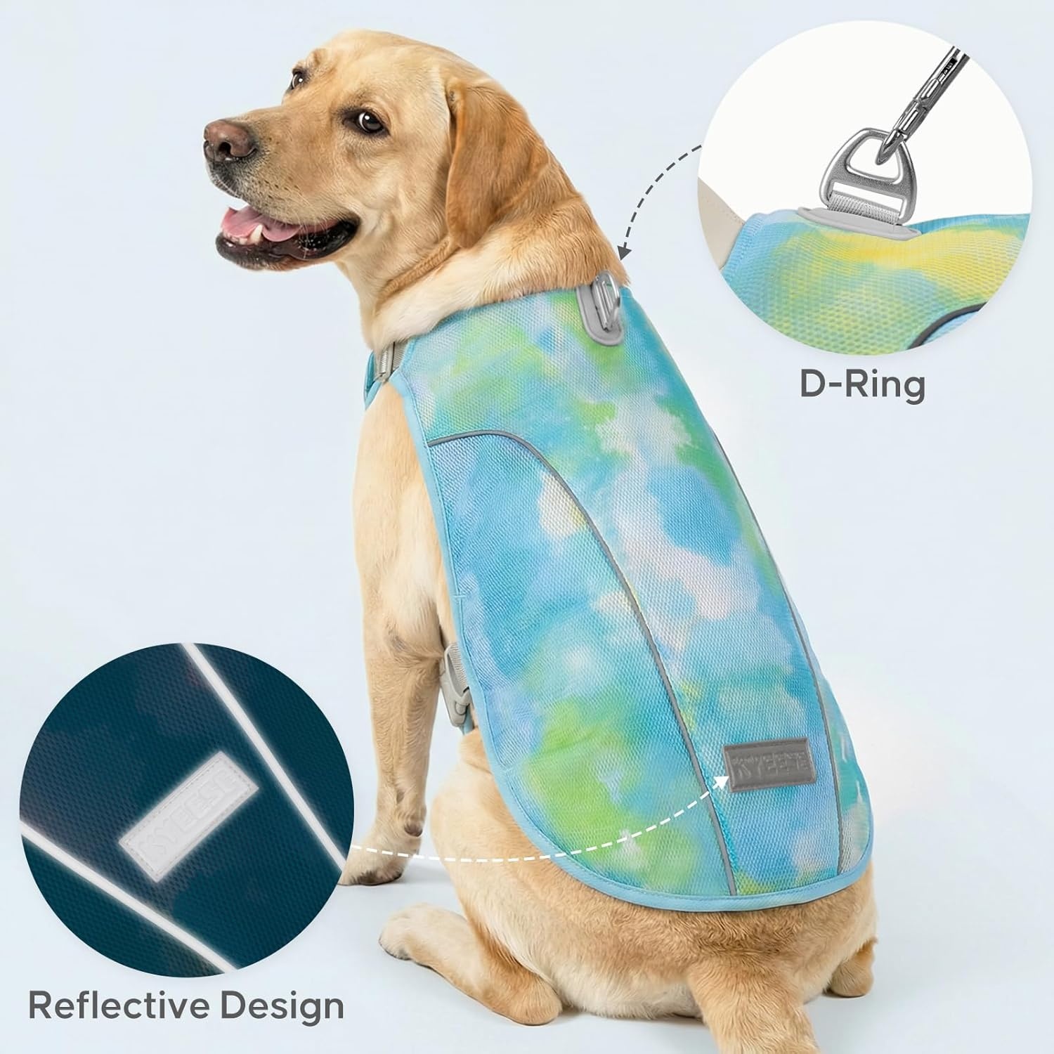 image:imageKYEESE Dog Cooling Vest Breathable Mesh Dog Cooling Shirt for Small Medium Dogs with DRing Sun Protection Reflective Dogs Cooler Jacket with Adjustable Buckle for Summer Hiking Walking Blue LBlue