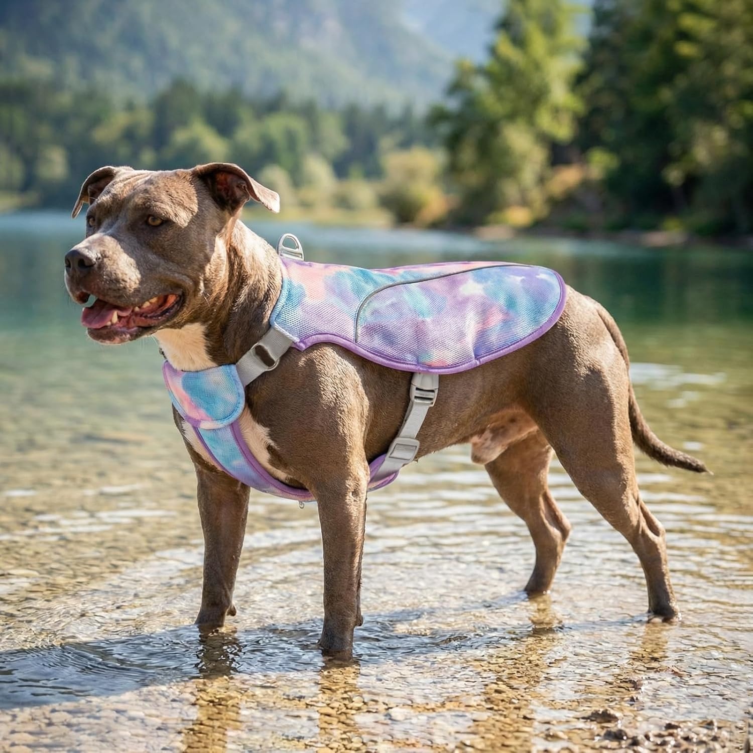 image:imageKYEESE Dog Cooling Vest Breathable Mesh Dog Cooling Shirt for Small Medium Dogs with DRing Sun Protection Reflective Dogs Cooler Jacket with Adjustable Buckle for Summer Hiking Walking Blue LPurple