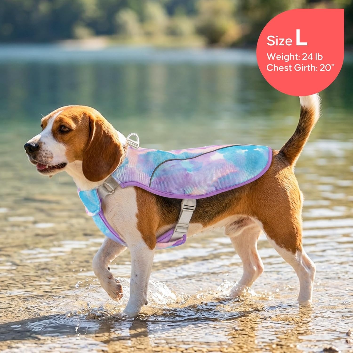 image:imageKYEESE Dog Cooling Vest Breathable Mesh Dog Cooling Shirt for Small Medium Dogs with DRing Sun Protection Reflective Dogs Cooler Jacket with Adjustable Buckle for Summer Hiking Walking Blue LPurple