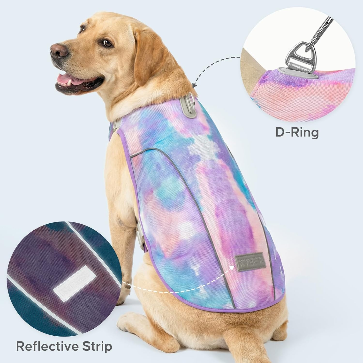 image:imageKYEESE Dog Cooling Vest Breathable Mesh Dog Cooling Shirt for Small Medium Dogs with DRing Sun Protection Reflective Dogs Cooler Jacket with Adjustable Buckle for Summer Hiking Walking Blue LPurple