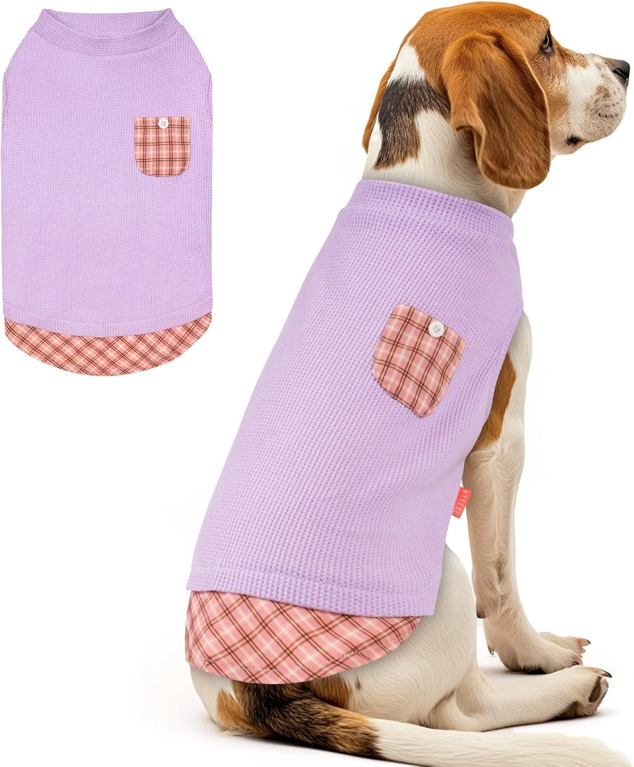 image:imageKYEESE Waffle Dog Shirts for Small Dogs Soft Breathable TShirts Lightweight Sleeveless Pet Vest Stretchy Puppy Clothes with Pocket Decoration and Plaid Patchwork Design Medium3Purple