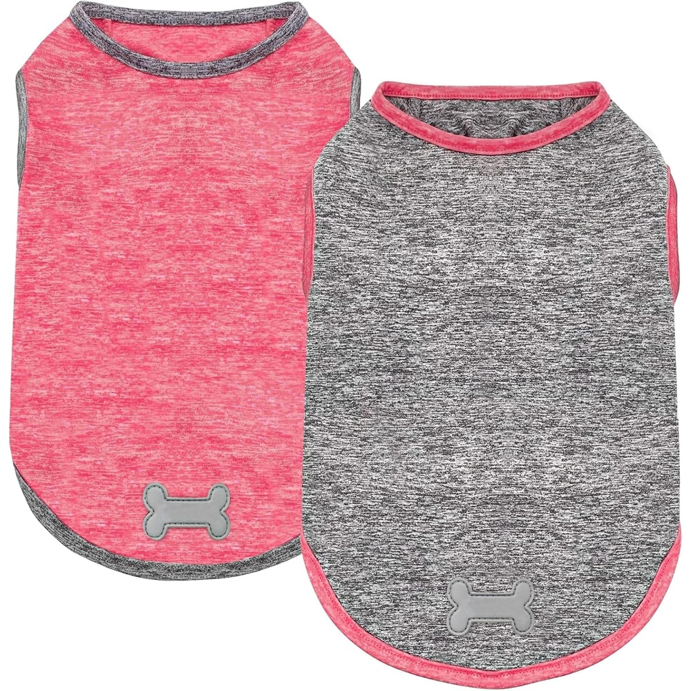 image:imageKYEESE 2 Pack Dog Shirts Quick Dry Soft Stretchy Pet TShirts with Reflective Label Tank Top Sleeveless Vest Sun Protection Dog Clothes for Small Medium Dogs XLarge PurplePink9 2Pack Coral RedGrey