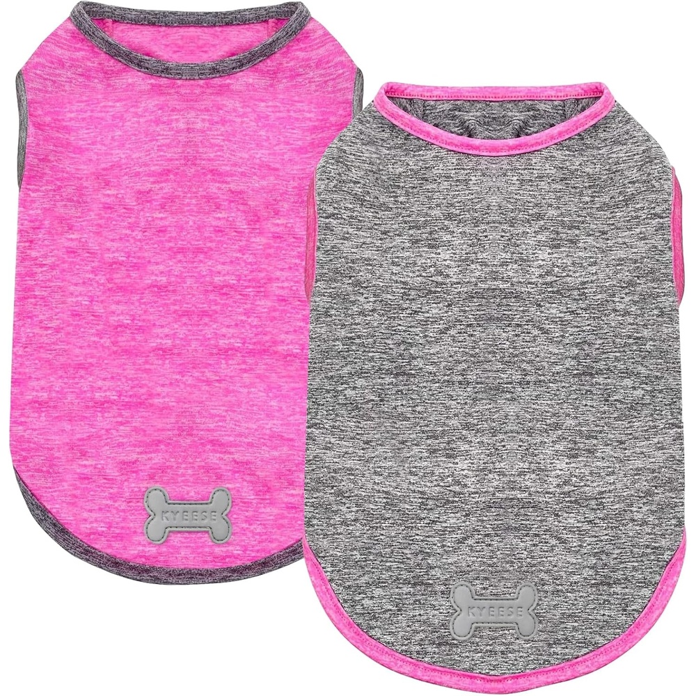 image:imageKYEESE 2 Pack Dog Shirts Quick Dry Soft Stretchy Pet TShirts with Reflective Label Tank Top Sleeveless Vest Sun Protection Dog Clothes for Small Medium Dogs XLarge PurplePink6 2Pack GreyHotpink