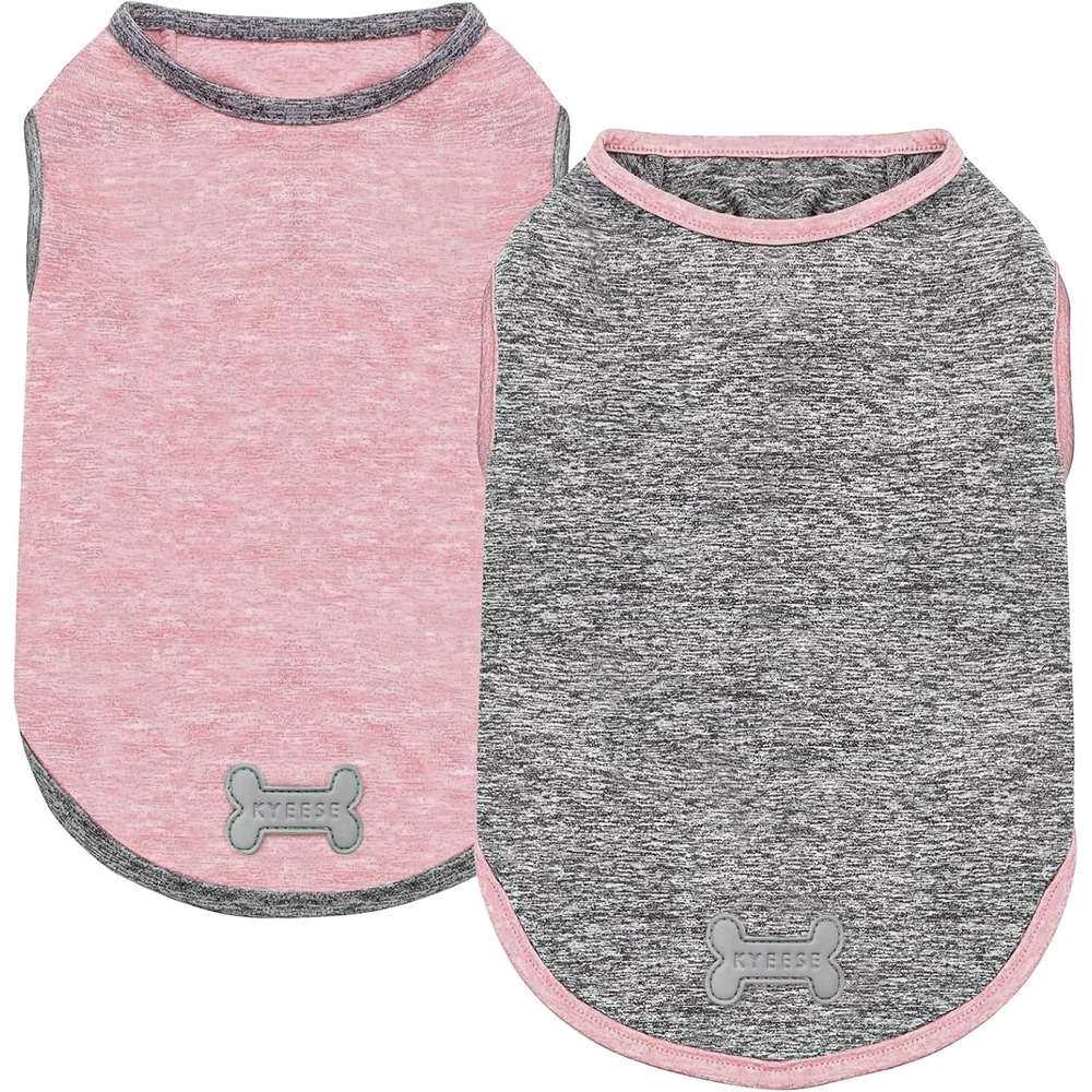 image:imageKYEESE 2 Pack Dog Shirts Quick Dry Soft Stretchy Pet TShirts with Reflective Label Tank Top Sleeveless Vest Sun Protection Dog Clothes for Small Medium Dogs XLarge PurplePink4 2Pack PinkGrey