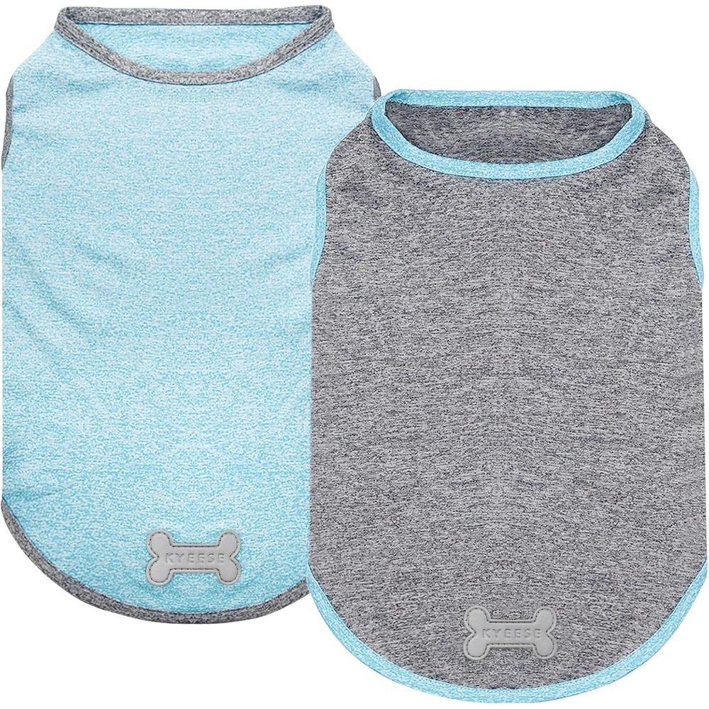 image:imageKYEESE 2 Pack Dog Shirts Quick Dry Soft Stretchy Pet TShirts with Reflective Label Tank Top Sleeveless Vest Sun Protection Dog Clothes for Small Medium Dogs XLarge PurplePink7 2Pack GreySky Blue