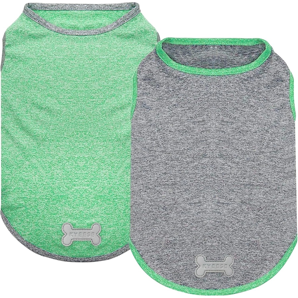 image:imageKYEESE 2 Pack Dog Shirts Quick Dry Soft Stretchy Pet TShirts with Reflective Label Tank Top Sleeveless Vest Sun Protection Dog Clothes for Small Medium Dogs XLarge PurplePink8 2Pack GreyDark Green
