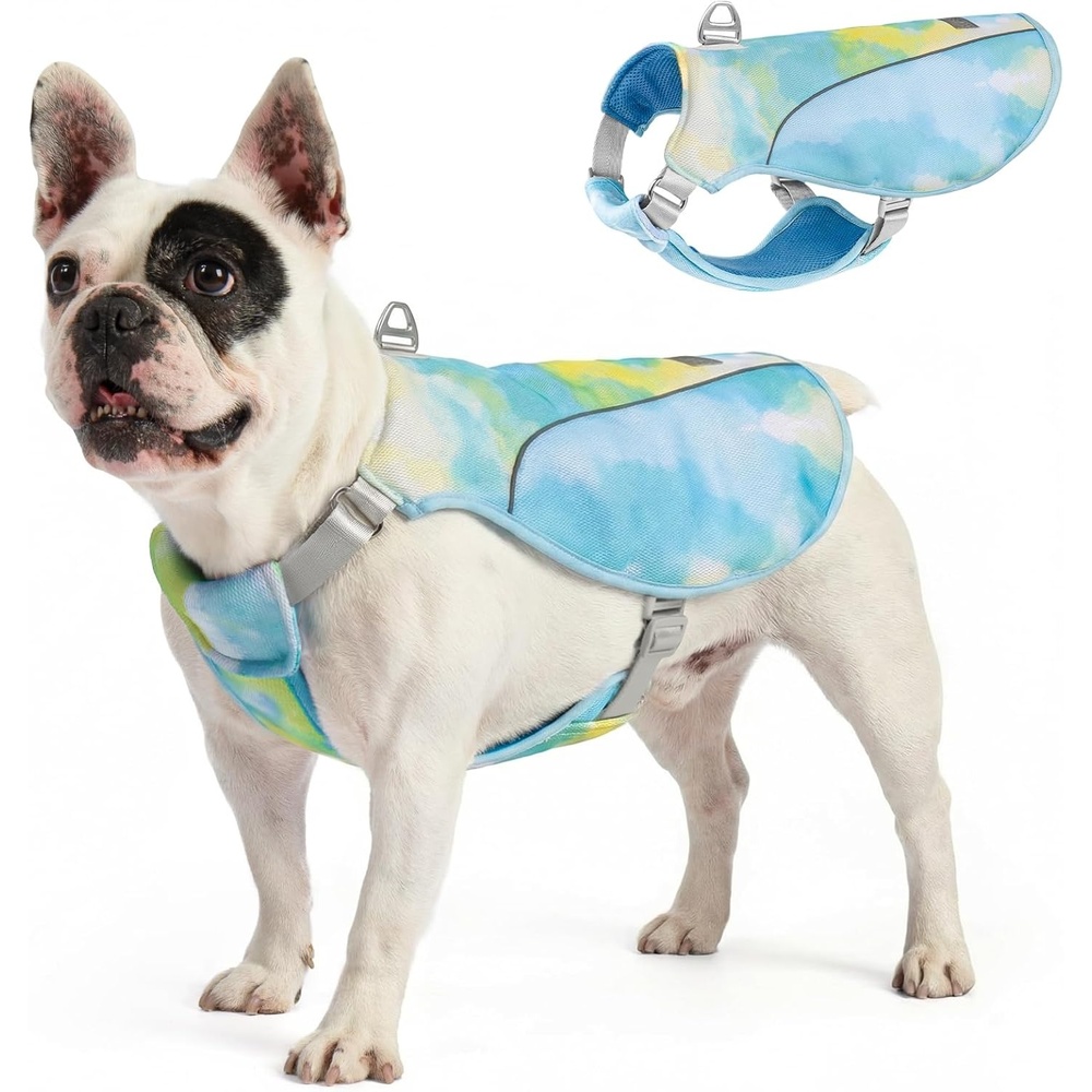 image:imageKYEESE Dog Cooling Vest Breathable Mesh Dog Cooling Shirt for Small Medium Dogs with DRing Sun Protection Reflective Dogs Cooler Jacket with Adjustable Buckle for Summer Hiking Walking Blue LBlue