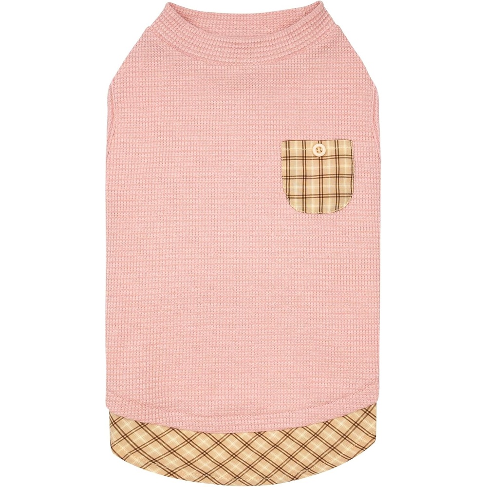 image:imageKYEESE Waffle Dog Shirts for Small Dogs Soft Breathable TShirts Lightweight Sleeveless Pet Vest Stretchy Puppy Clothes with Pocket Decoration and Plaid Patchwork Design Medium5Pink