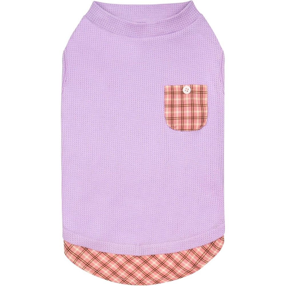 image:imageKYEESE Waffle Dog Shirts for Small Dogs Soft Breathable TShirts Lightweight Sleeveless Pet Vest Stretchy Puppy Clothes with Pocket Decoration and Plaid Patchwork Design Medium3Purple