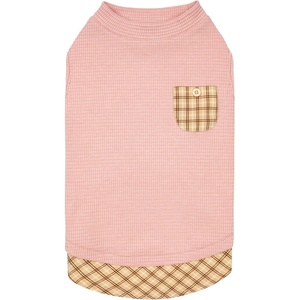 image:imageKYEESE Waffle Dog Shirts for Small Dogs Soft Breathable TShirts Lightweight Sleeveless Pet Vest Stretchy Puppy Clothes with Pocket Decoration and Plaid Patchwork Design Medium5Pink