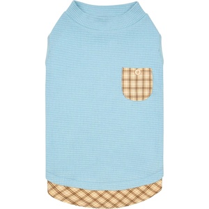 image:imageKYEESE Waffle Dog Shirts for Small Dogs Soft Breathable TShirts Lightweight Sleeveless Pet Vest Stretchy Puppy Clothes with Pocket Decoration and Plaid Patchwork Design Medium2Blue