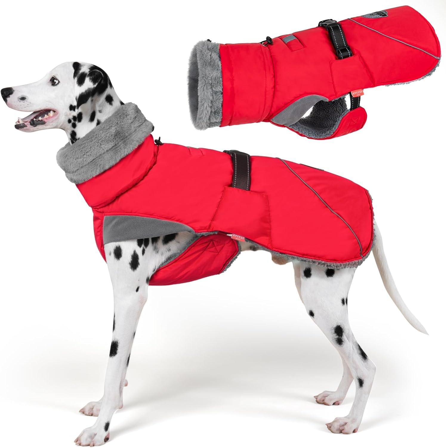 image:imageKYEESE Waterproof Dog Coat Windproof Warm Winter Jacket with Thick Fleece Lined Turtleneck Dog Coats for Small Dogs with Leash Hole Reflective Outdoor Cold Weather Coat Red Medium1 Red