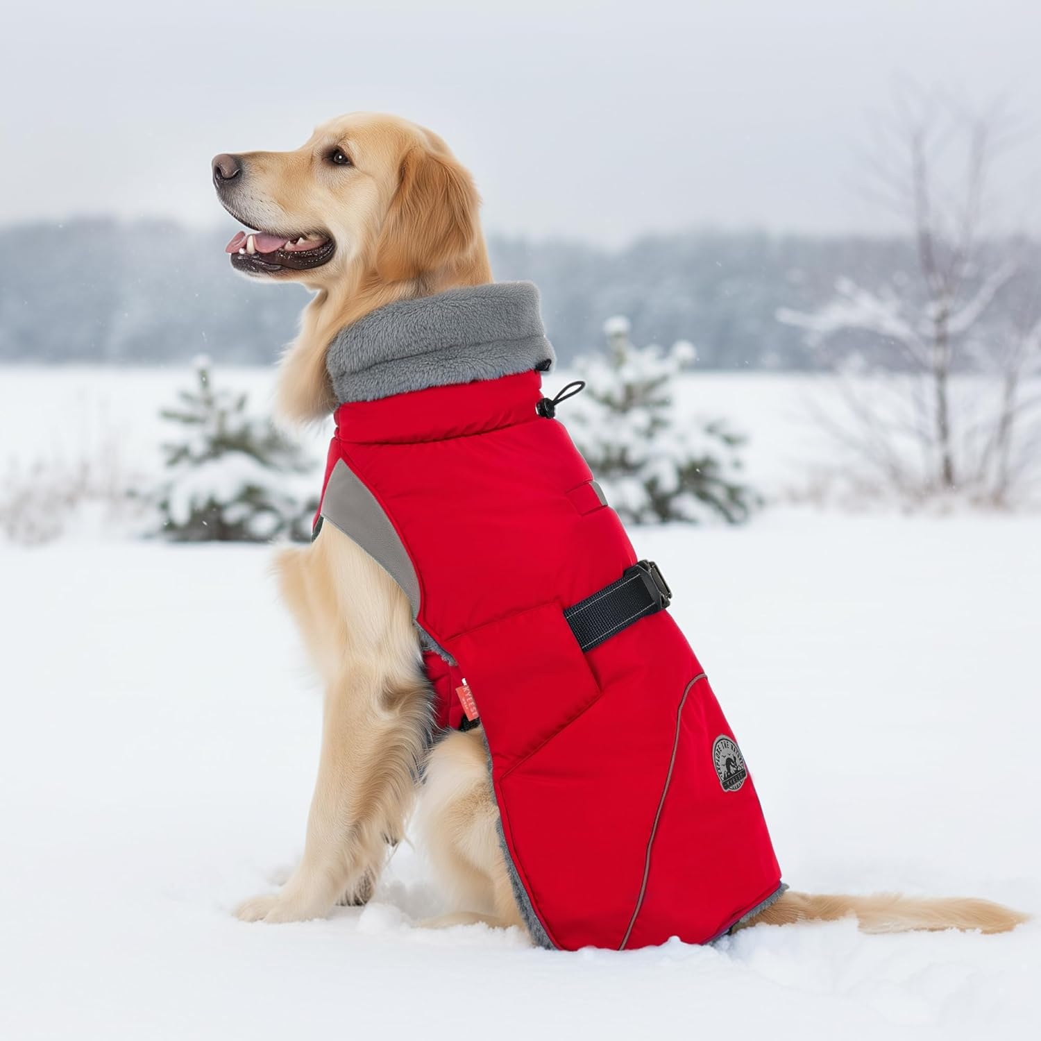 image:imageKYEESE Waterproof Dog Coat Windproof Warm Winter Jacket with Thick Fleece Lined Turtleneck Dog Coats for Small Dogs with Leash Hole Reflective Outdoor Cold Weather Coat Red Medium1 Red