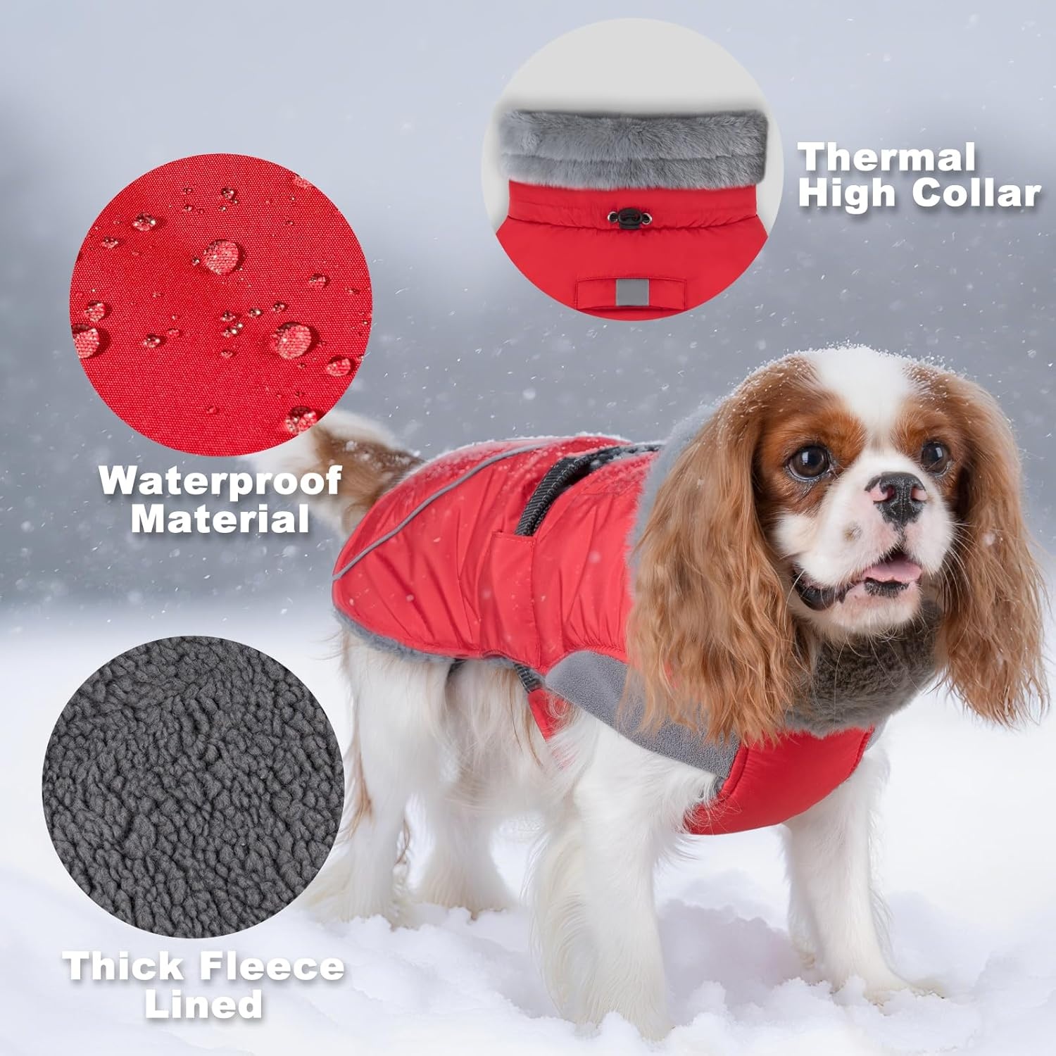 image:imageKYEESE Waterproof Dog Coat Windproof Warm Winter Jacket with Thick Fleece Lined Turtleneck Dog Coats for Small Dogs with Leash Hole Reflective Outdoor Cold Weather Coat Red Medium1 Red