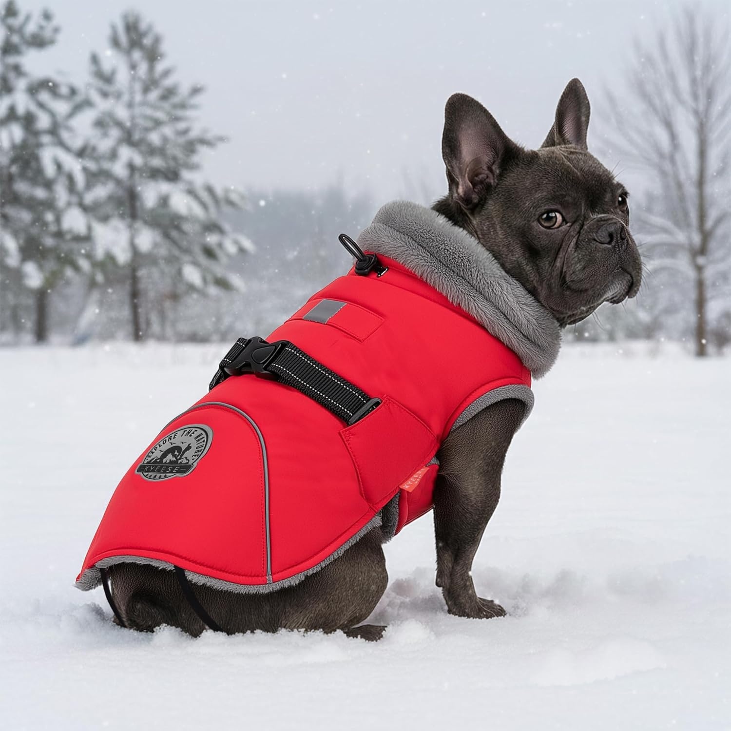 image:imageKYEESE Waterproof Dog Coat Windproof Warm Winter Jacket with Thick Fleece Lined Turtleneck Dog Coats for Small Dogs with Leash Hole Reflective Outdoor Cold Weather Coat Red Medium1 Red
